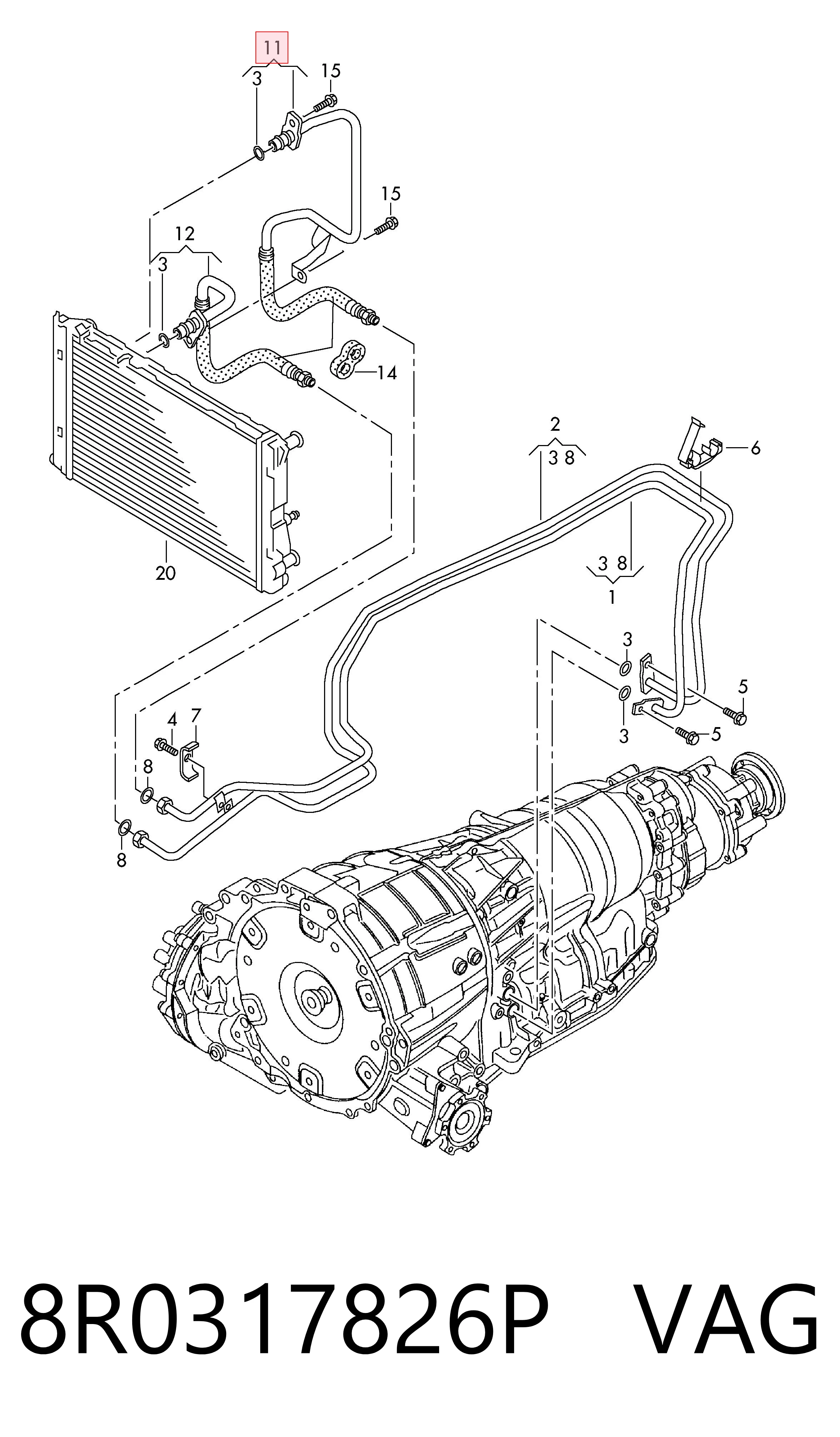 8R0317826P VAG Tubo (mangueira) de esfriamento da Caixa Automática de Mudança, fornecimento