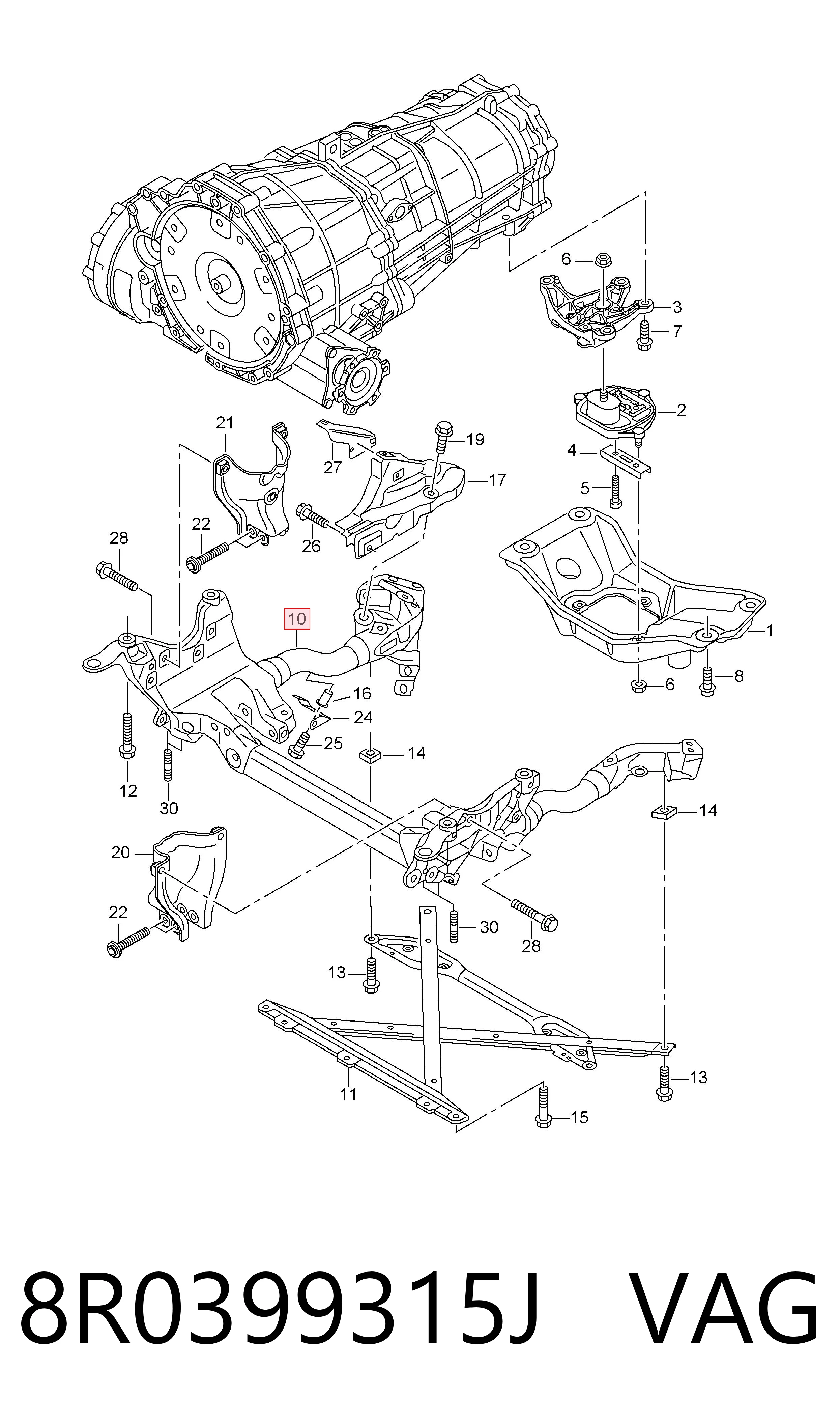 8R0399315J VAG Viga de suspensão dianteira (plataforma veicular)