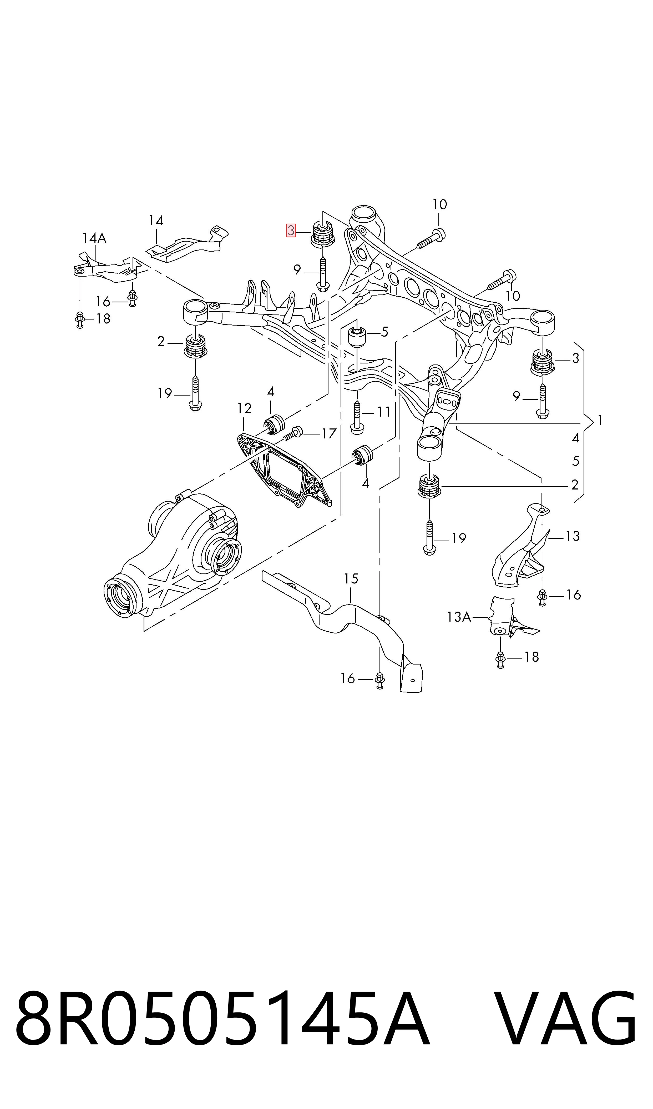 8R0505145A VAG Bloco silencioso de viga traseira (de plataforma veicular)