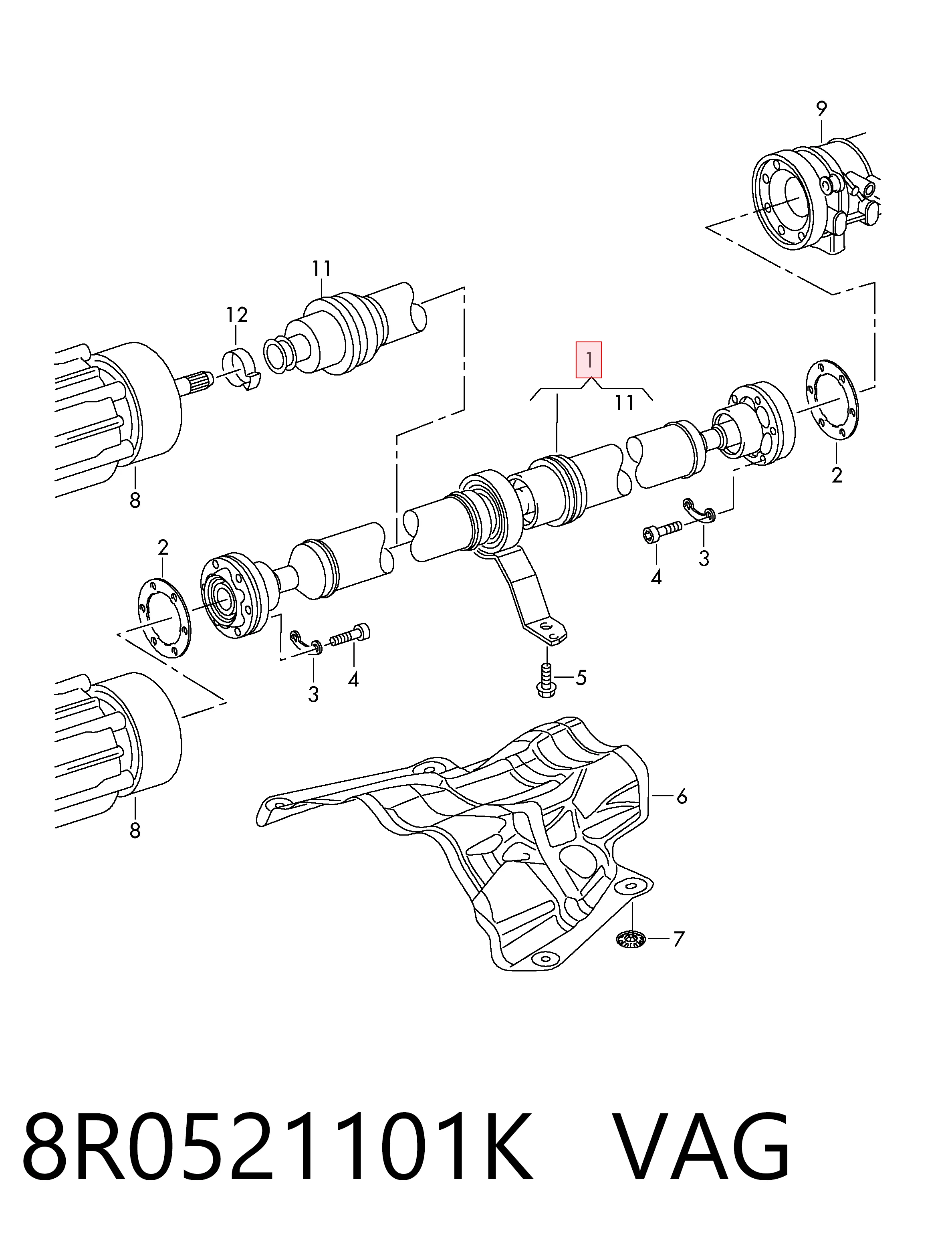 8R0521101K VAG Junta universal traseira montada