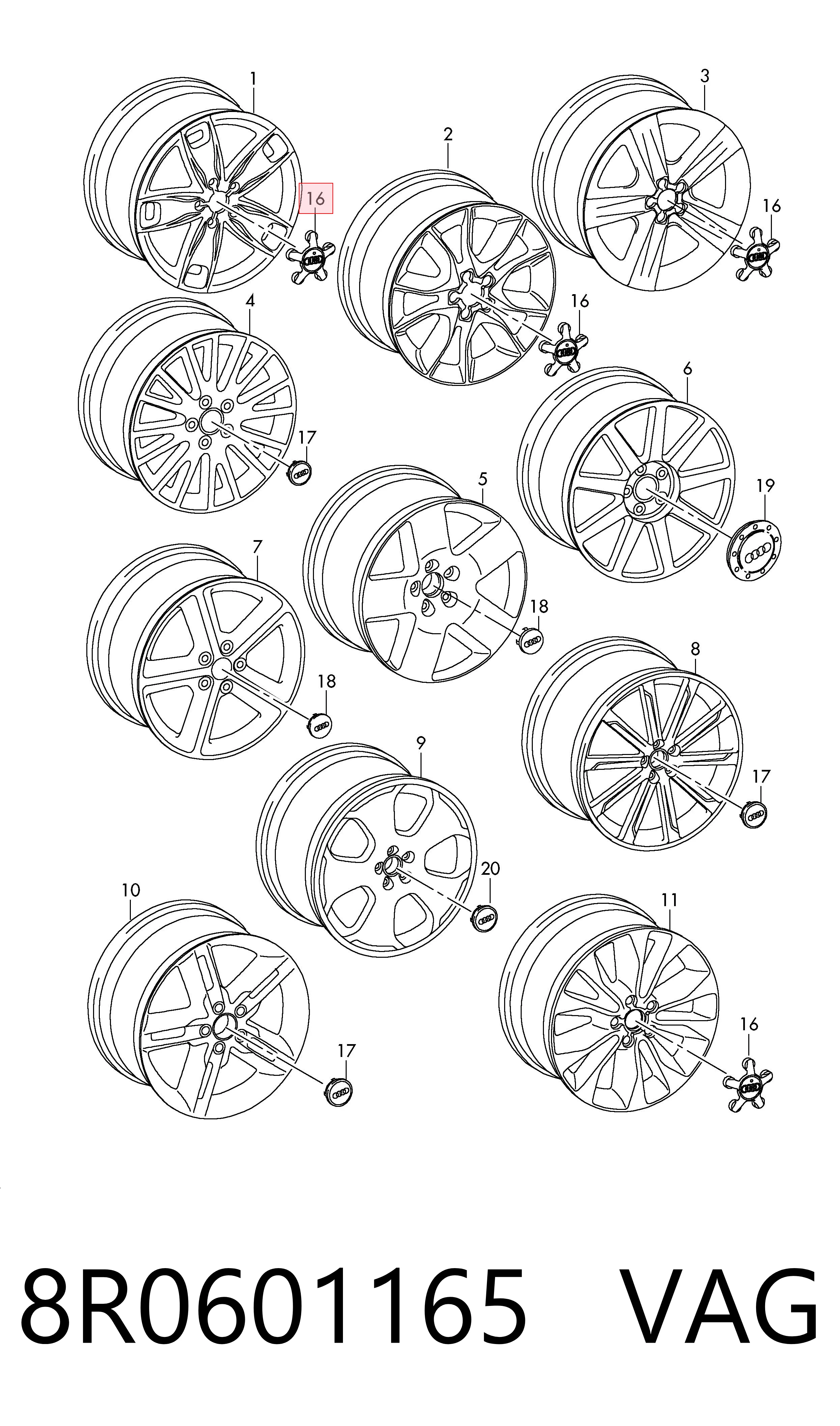 8R0601165 VAG Coberta de disco de roda