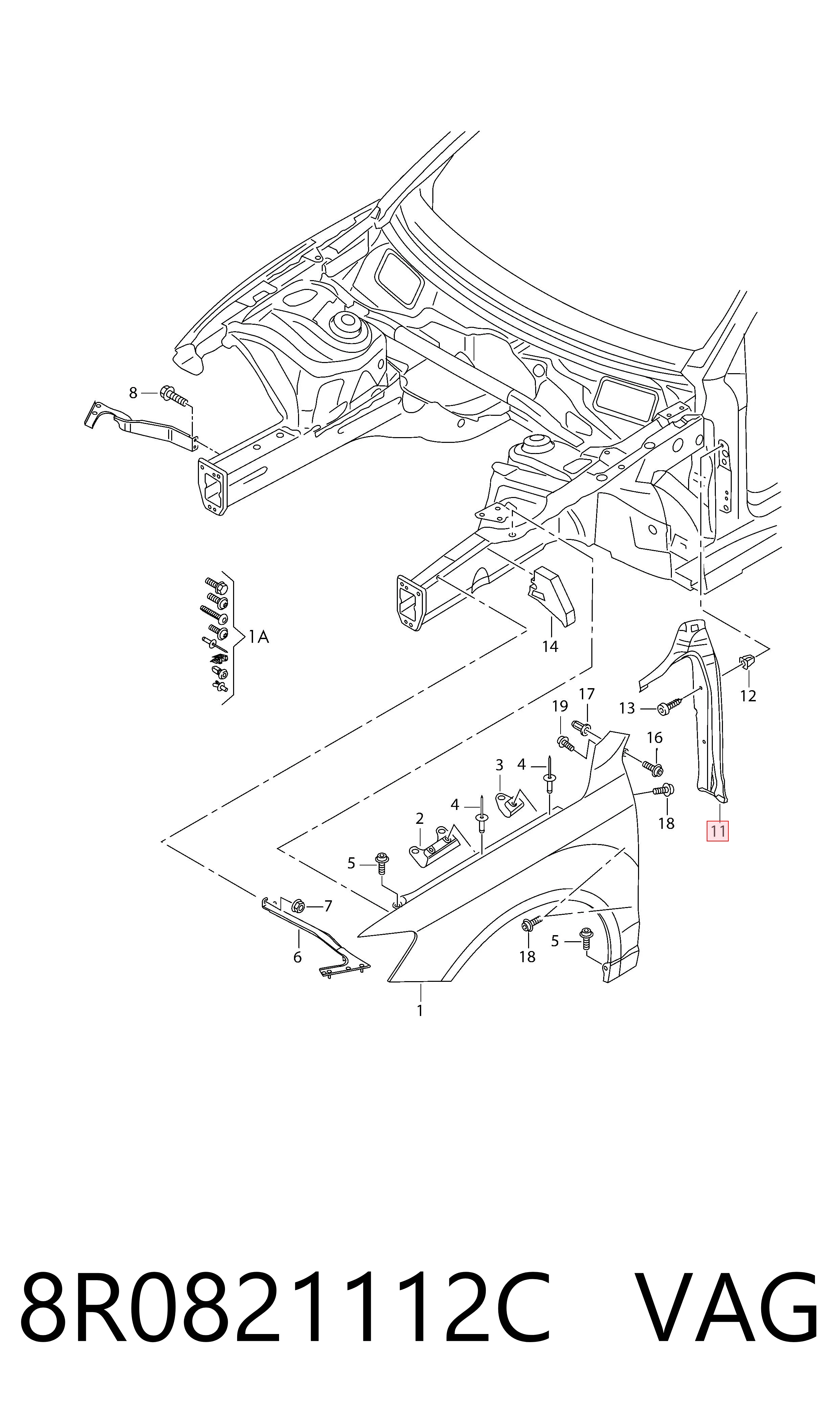 Compactador do pára-lama 8R0821112C VAG