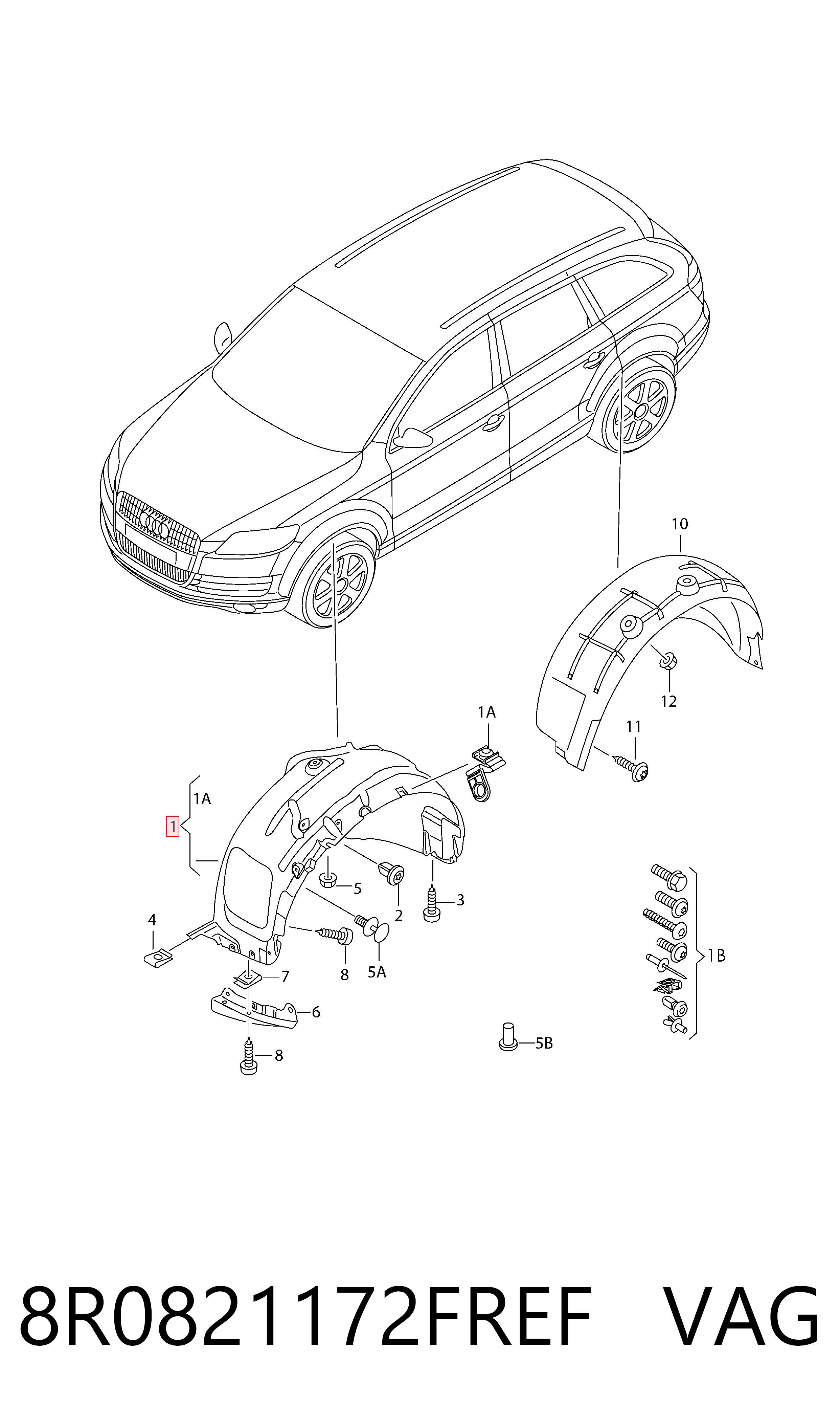 Guarda-barras direito do pára-lama dianteiro para Audi Q5 8RB