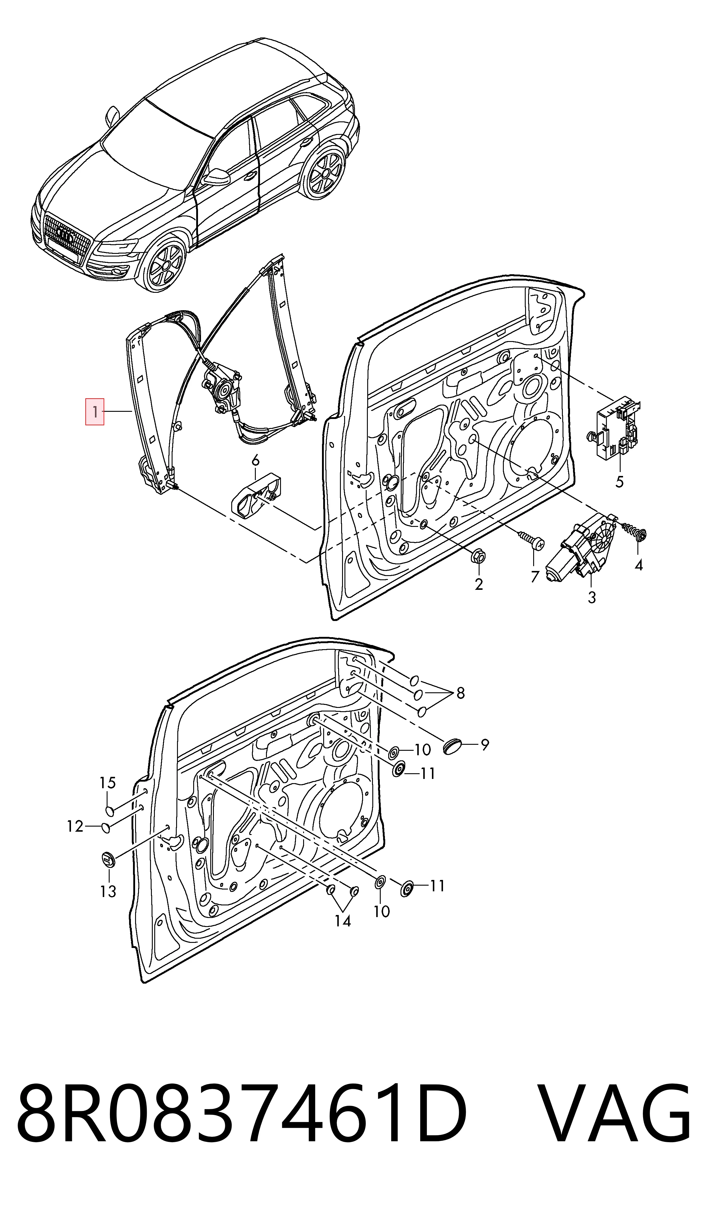 Mecanismo de acionamento de vidro da porta dianteira esquerda Audi Q5  8RB ao melhor preço