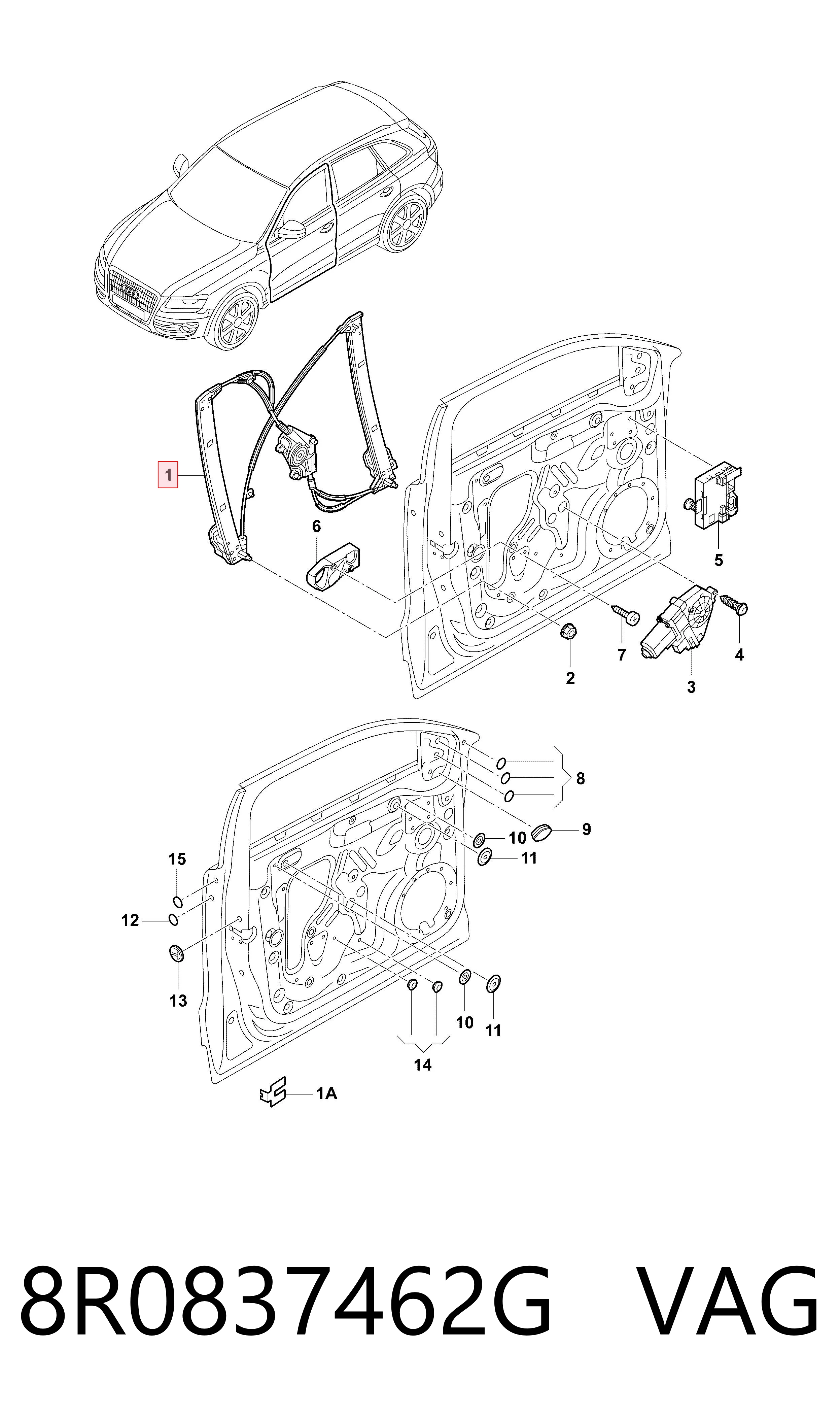 Mecanismo de acionamento de vidro da porta dianteira direita Audi Q5  8RB ao melhor preço