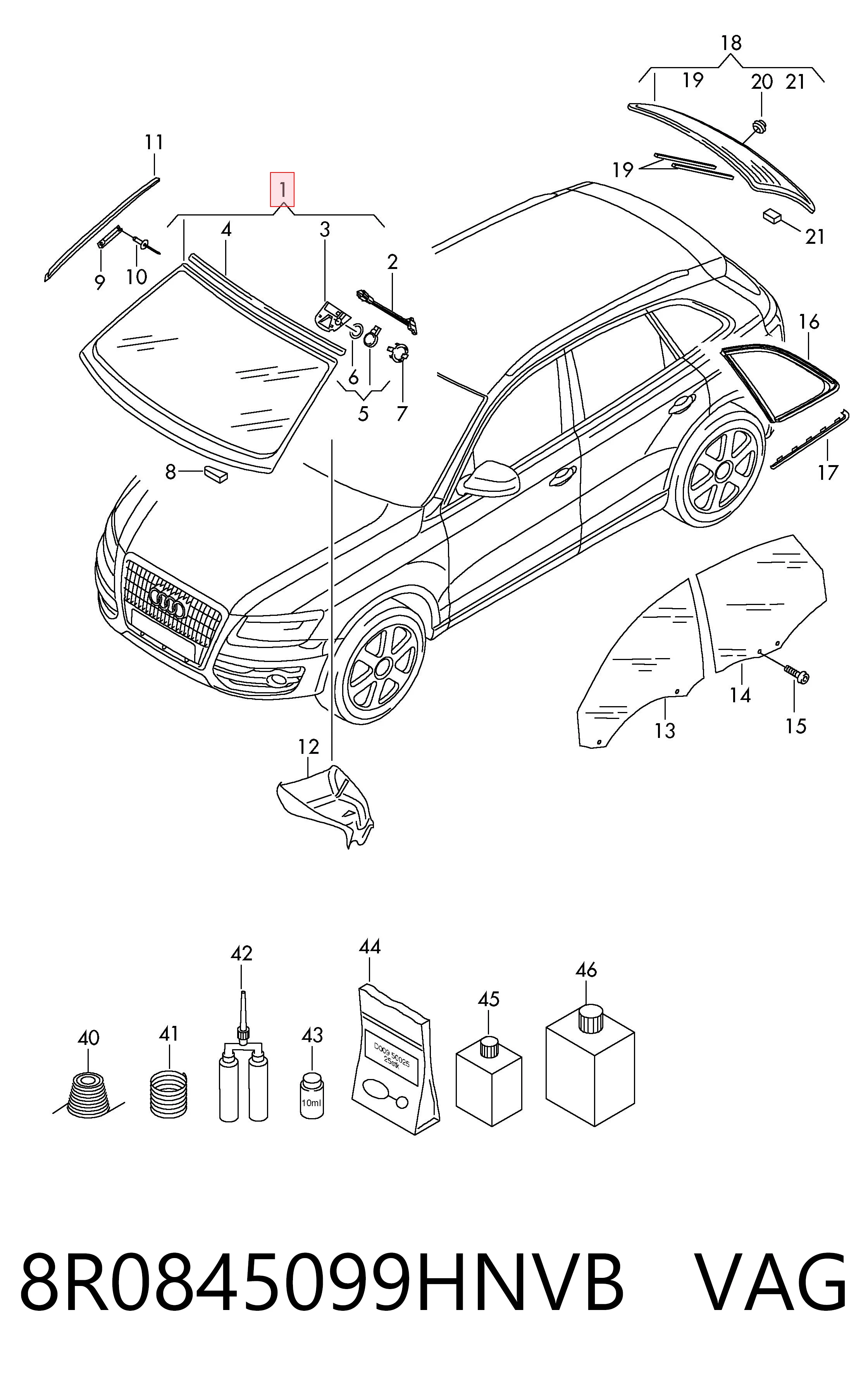 Pára-brisas para Audi Q5 8RB