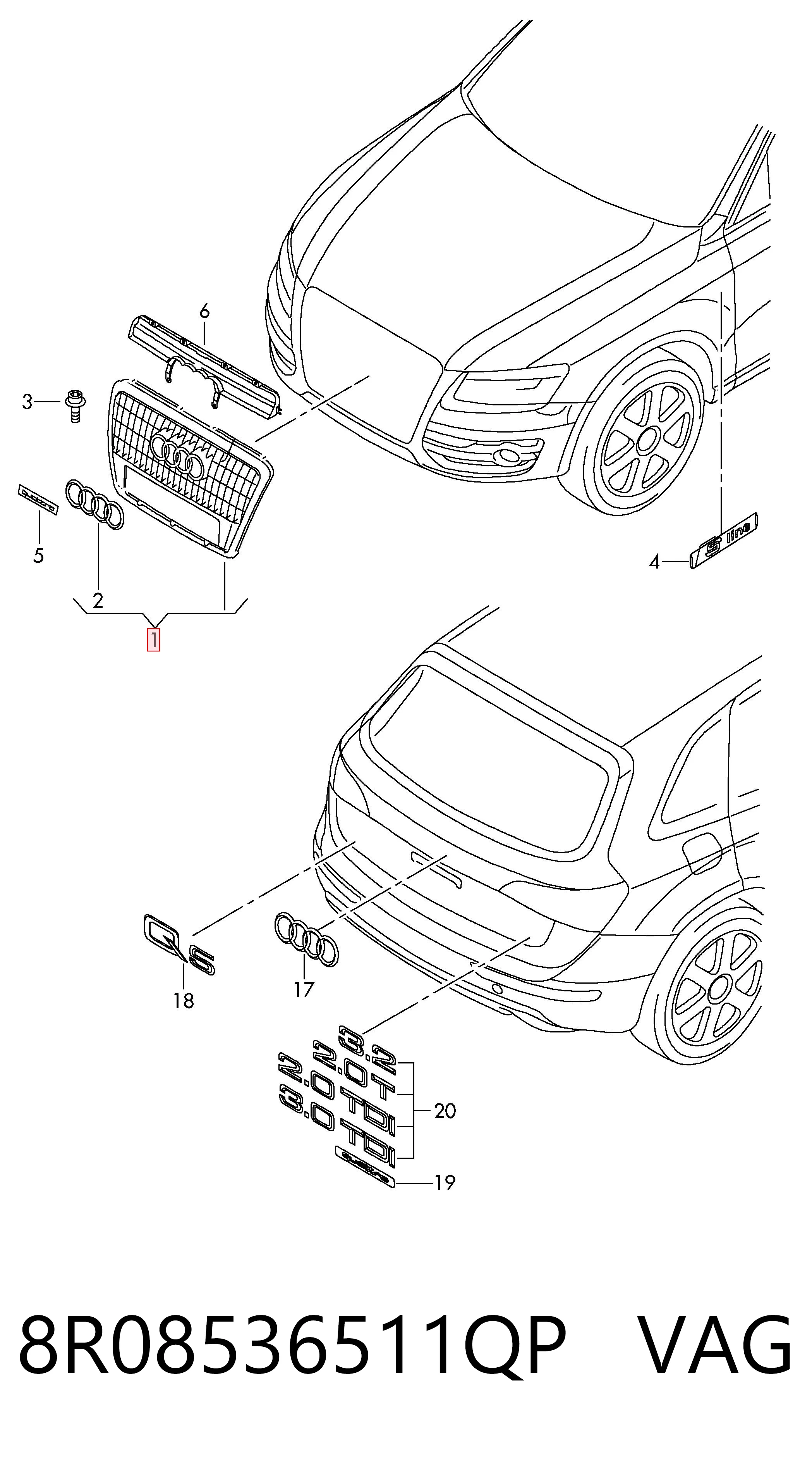 Grelha do radiador Audi Q5  8RB ao melhor preço