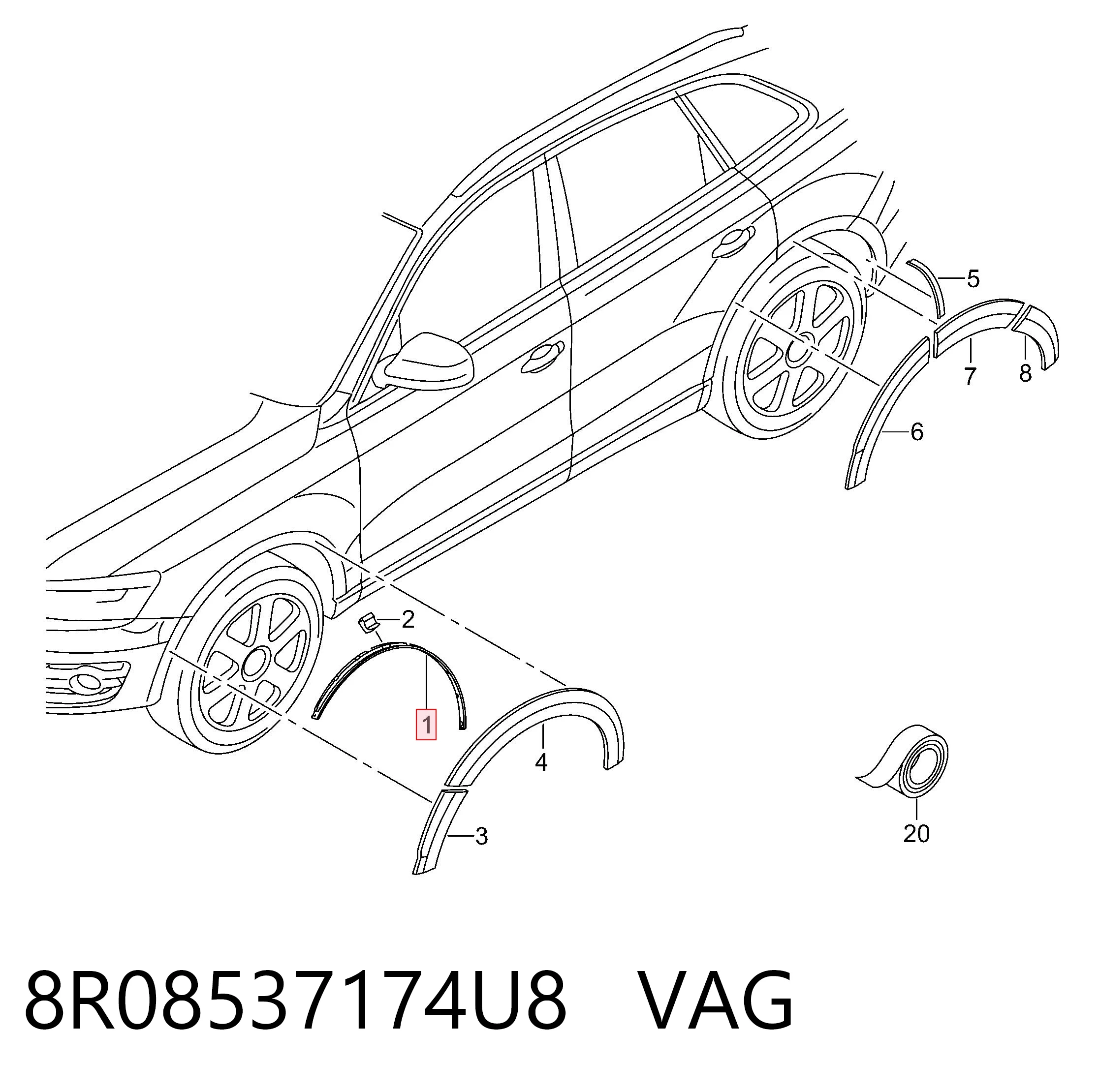 Compre 8R08537174U8 VAG Expansor (placa sobreposta) de arco do pára-lama dianteiro esquerdo
