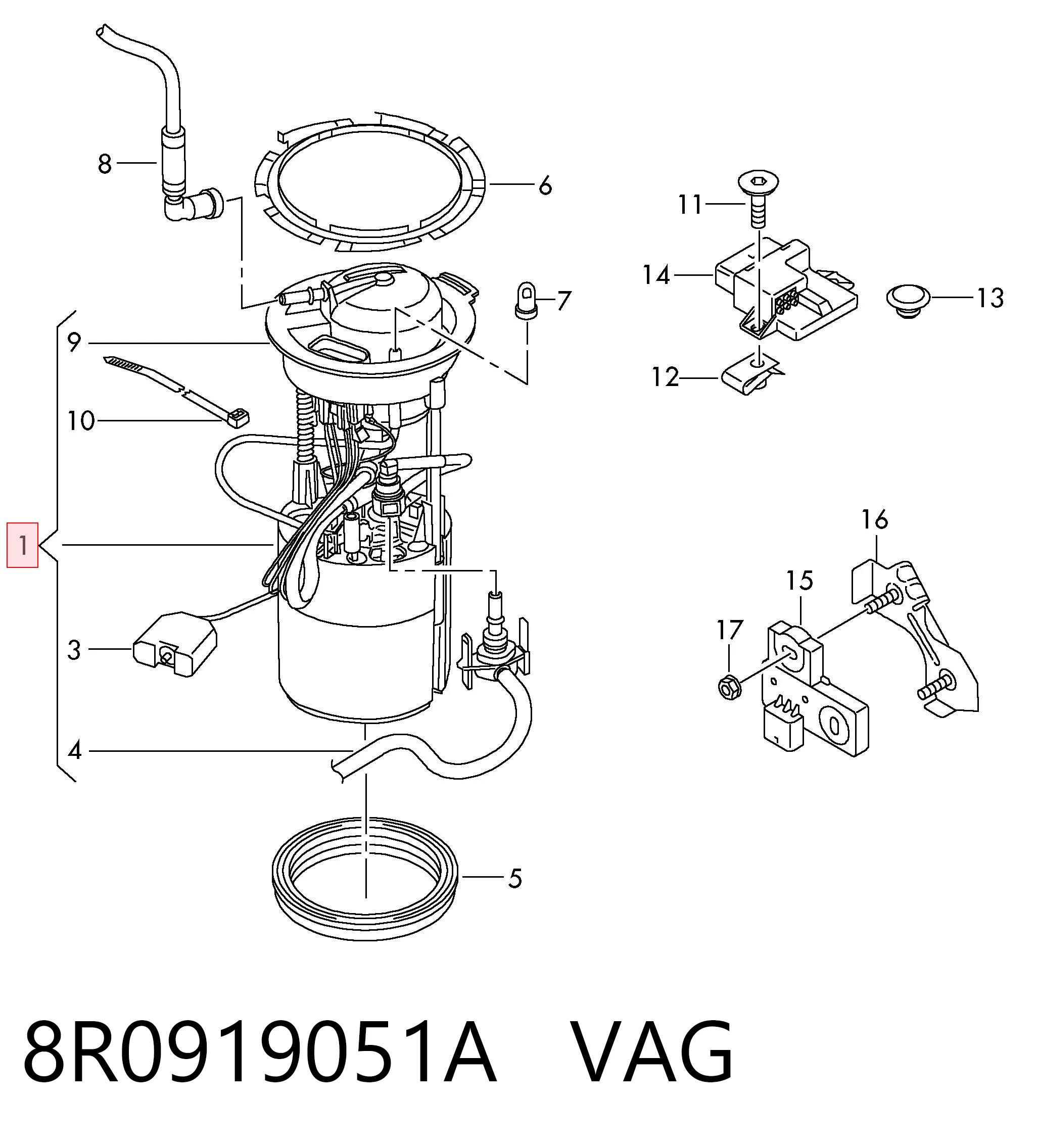 Módulo de bomba de combustível com sensor do nível de combustível Audi Q5  8RB