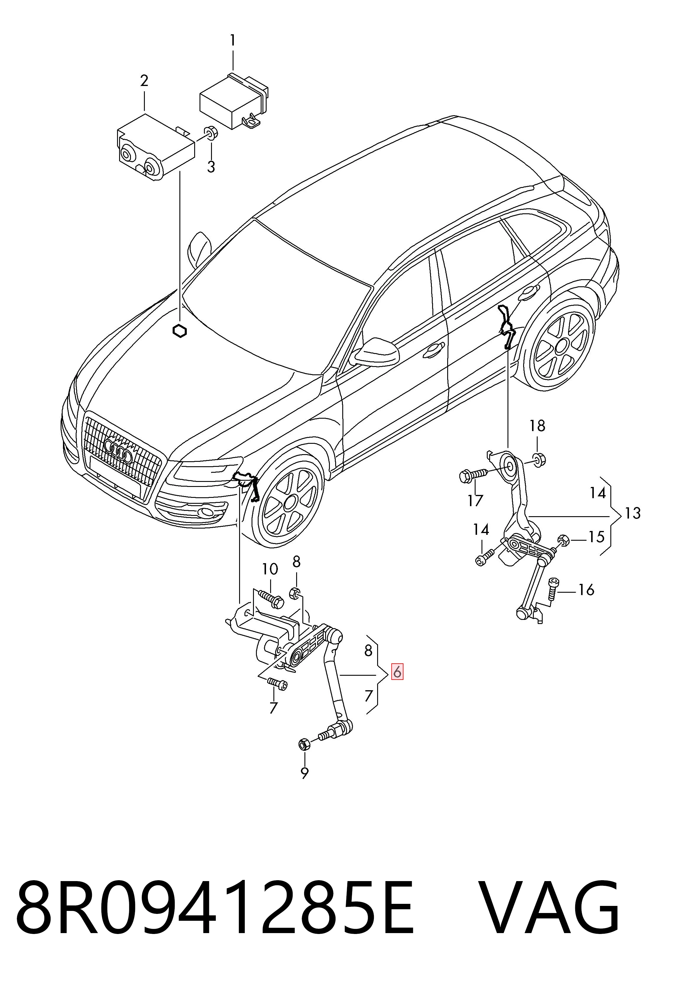 8R0941285E VAG Sensor dianteiro esquerdo do nível de posição de carroçaria
