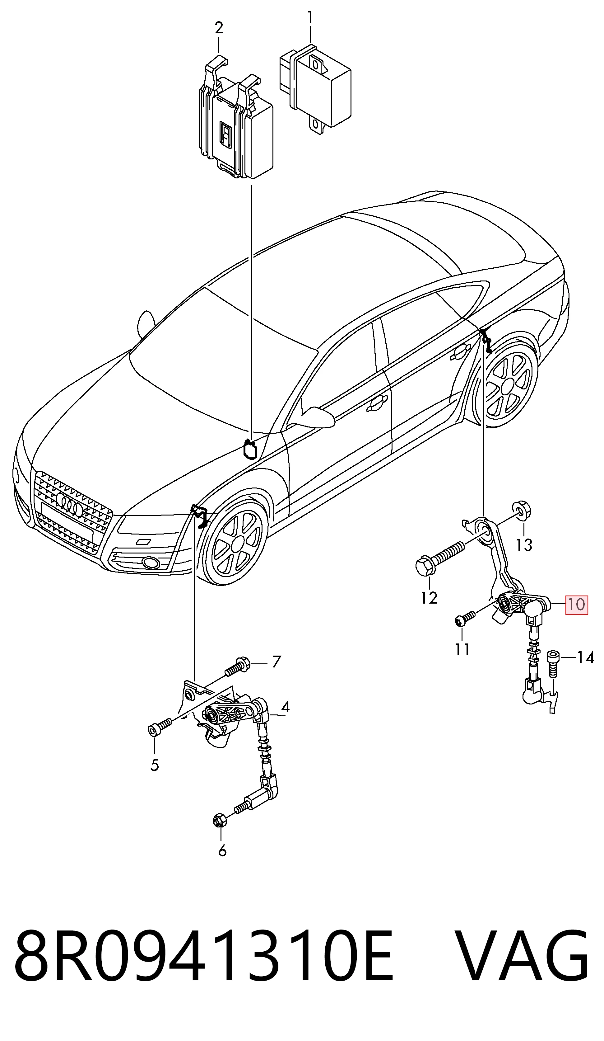 8R0941310E VAG Sensor traseiro direito do nível de posição de carroçaria