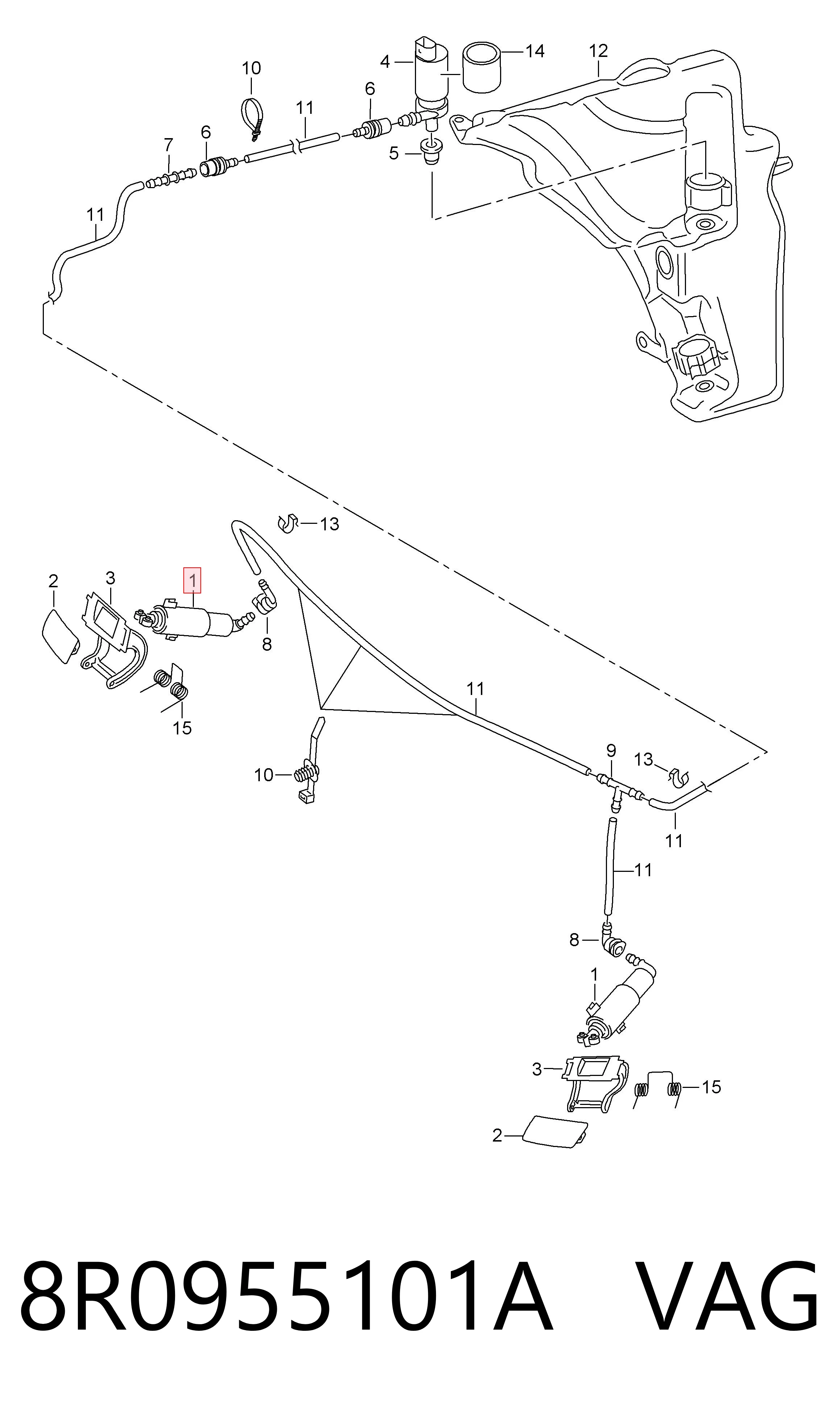 8R0955101A VAG Suporte do injetor de fluido para lavador das luzes (cilindro de elevação)