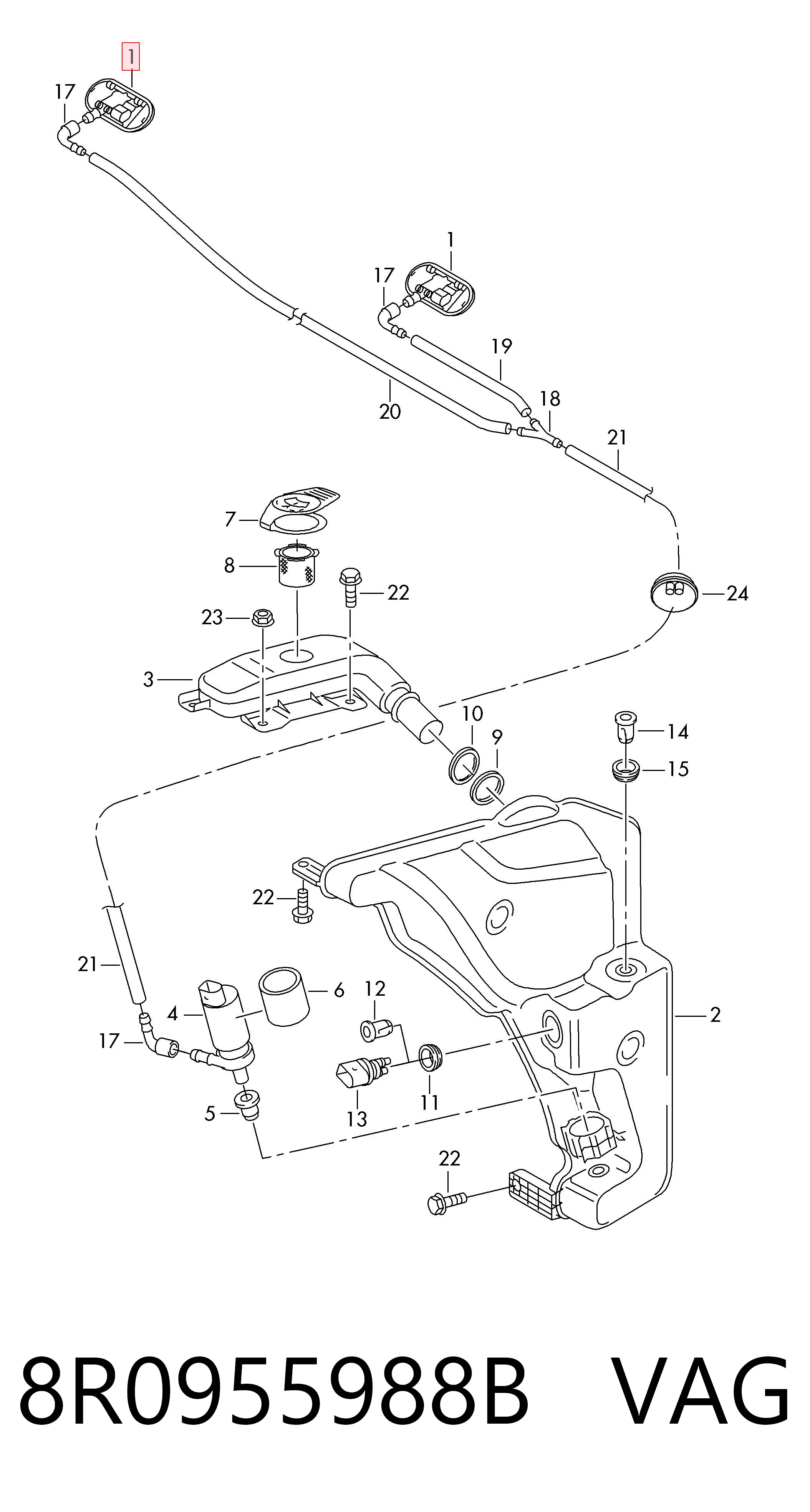 8R0955988B VAG Injetor direito de fluido para lavador de pára-brisas