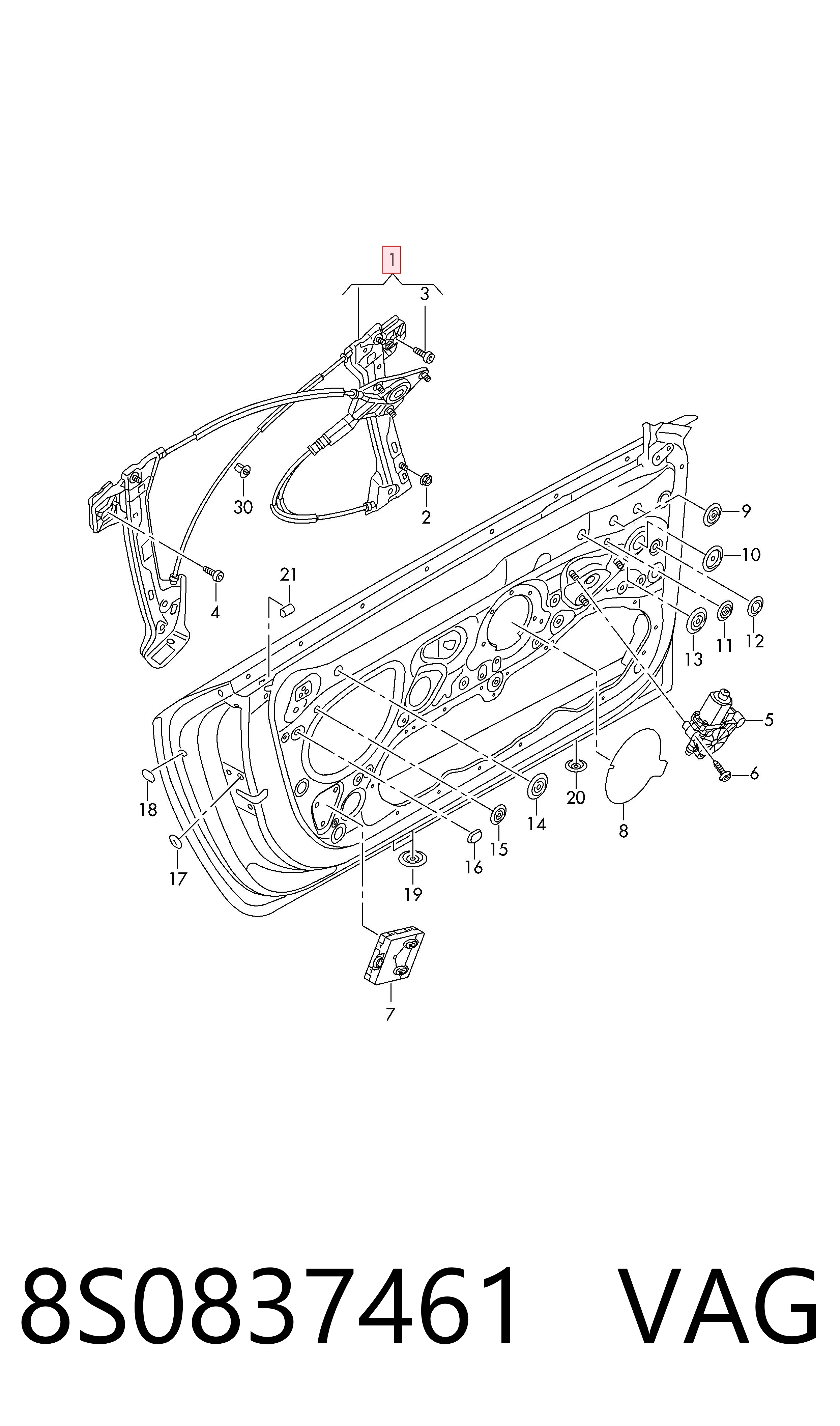 Mecanismo de acionamento de vidro da porta dianteira esquerda para Audi TT  FV9, FVR