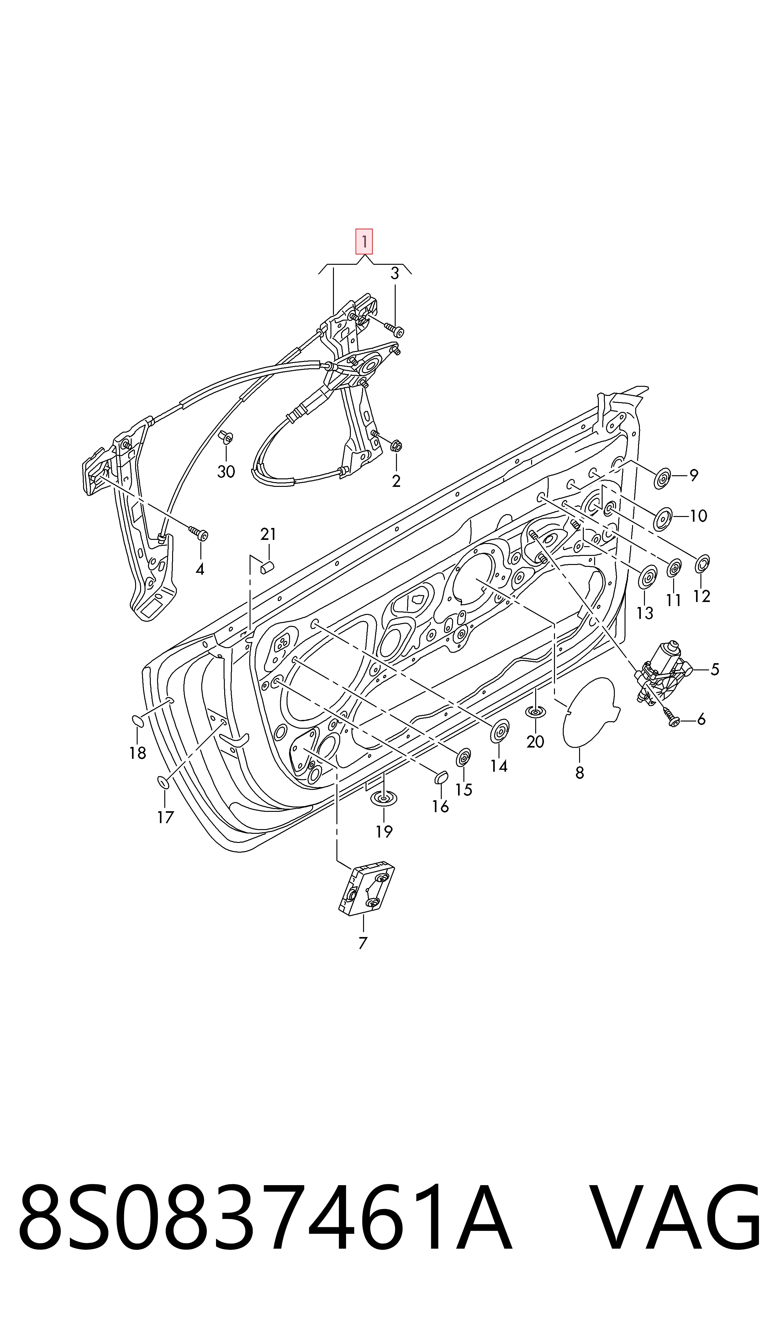 Mecanismo de acionamento de vidro da porta dianteira esquerda Audi TT  FV9, FVR ao melhor preço