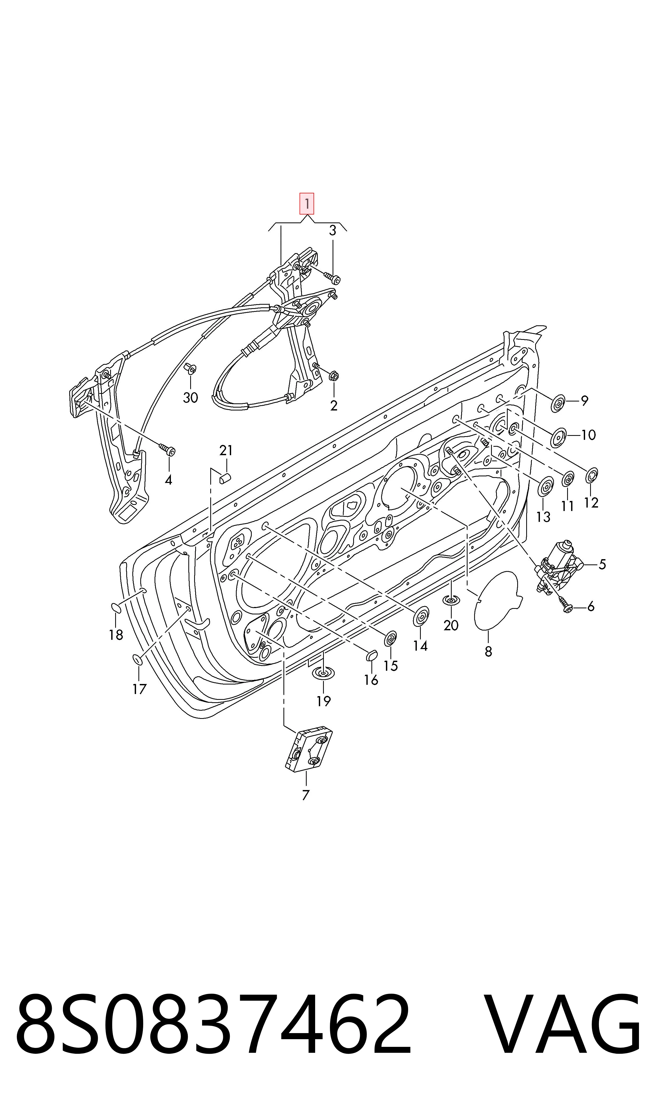 Mecanismo de acionamento de vidro da porta dianteira direita para Audi TT  FV3, FVP