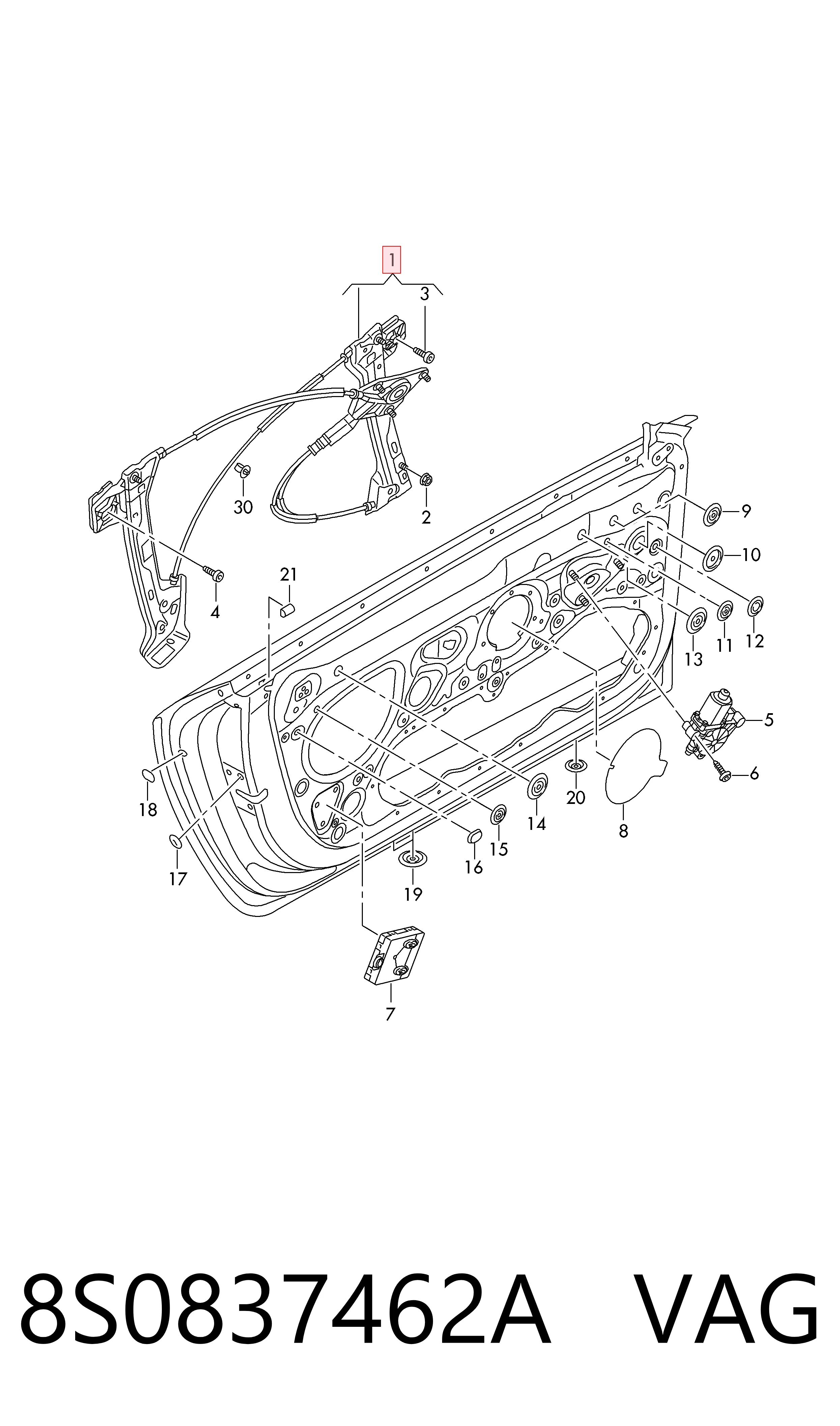 Mecanismo de acionamento de vidro da porta dianteira direita Audi TT  FV3, FVP ao melhor preço