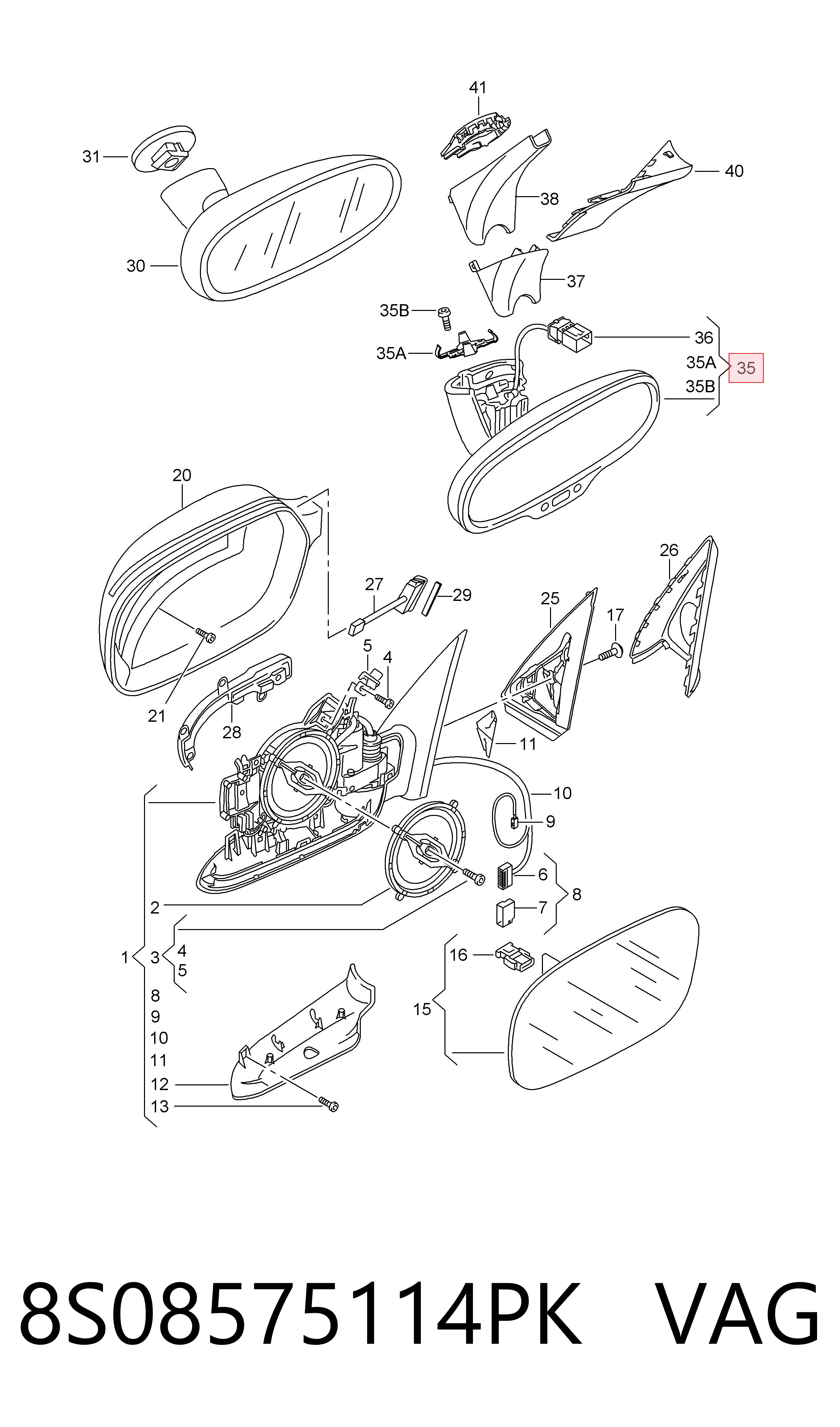 Espelho de salão interno para Audi Q3  F3B
