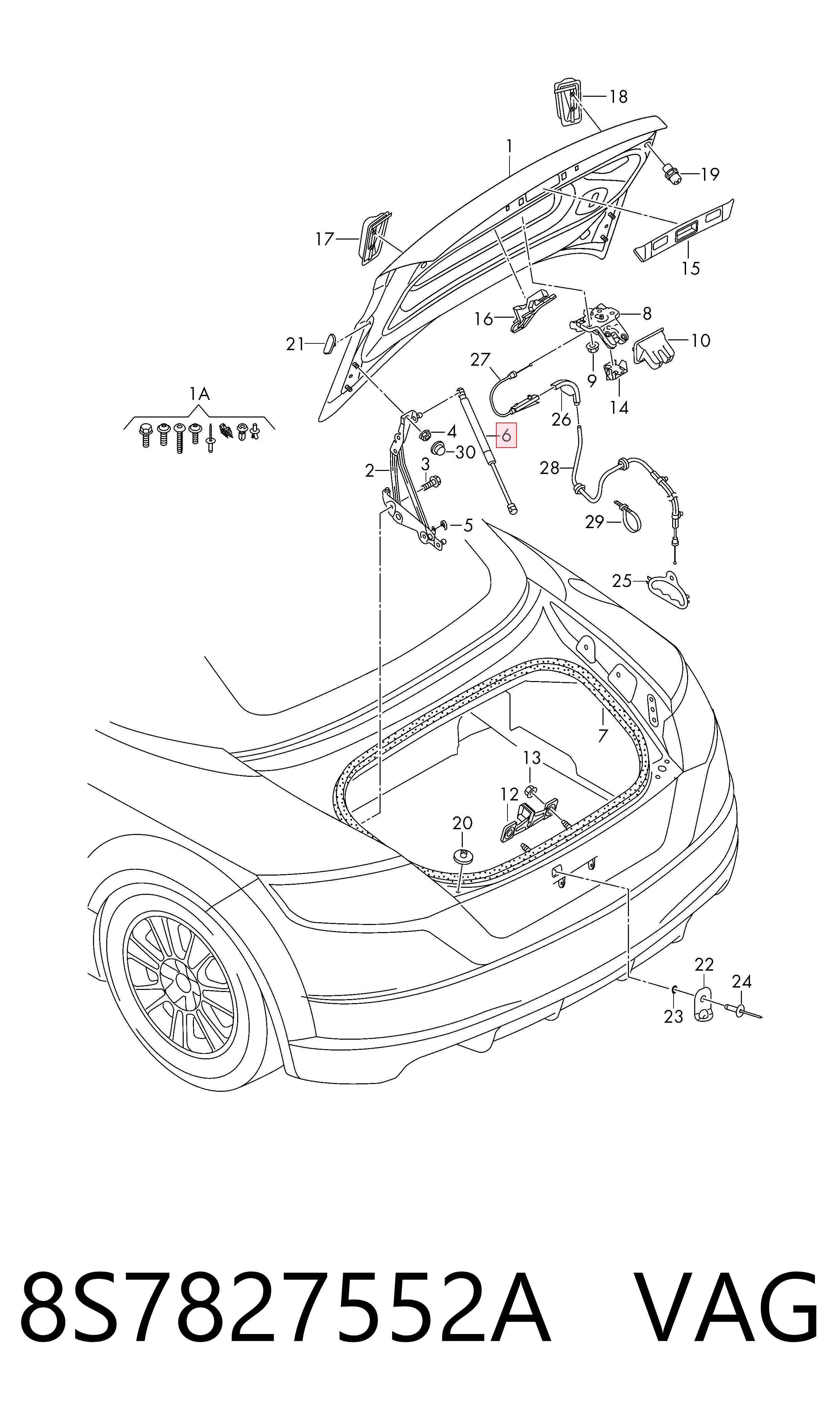 Amortecedor de tampa de porta-malas (de 3ª/5ª porta traseira) Audi TT  FV9, FVR ao melhor preço