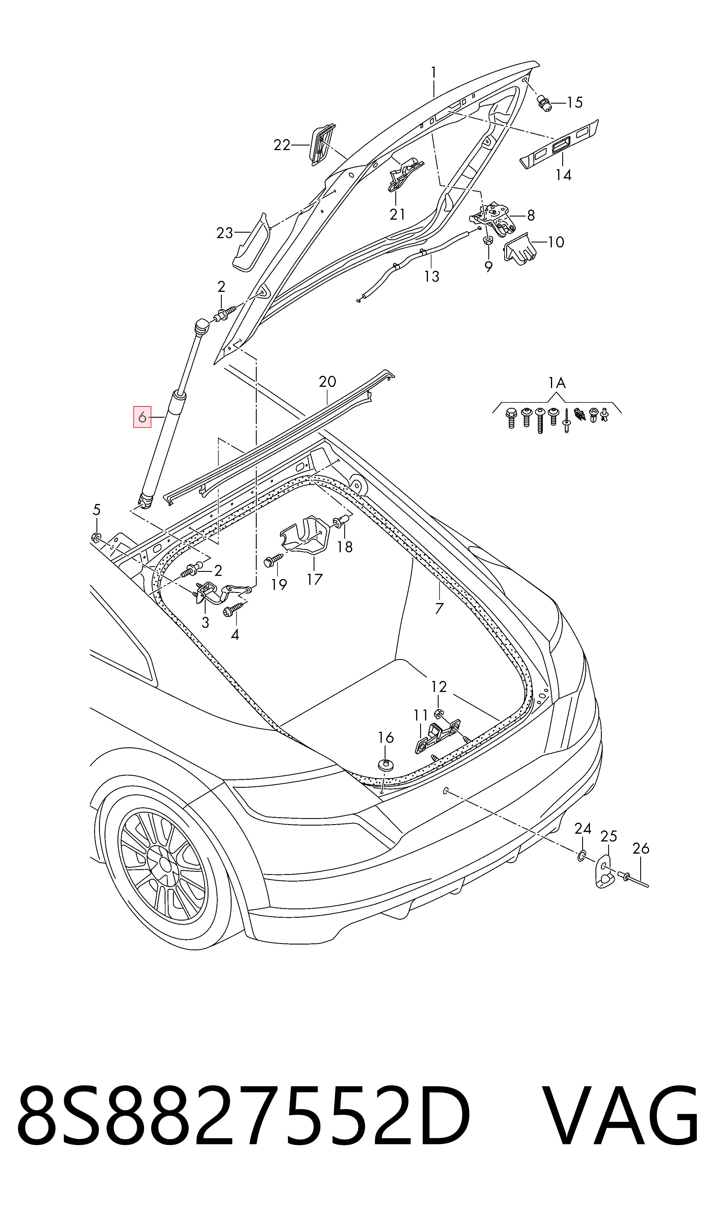Amortecedor de tampa de porta-malas (de 3ª/5ª porta traseira) Audi TT  FV3, FVP