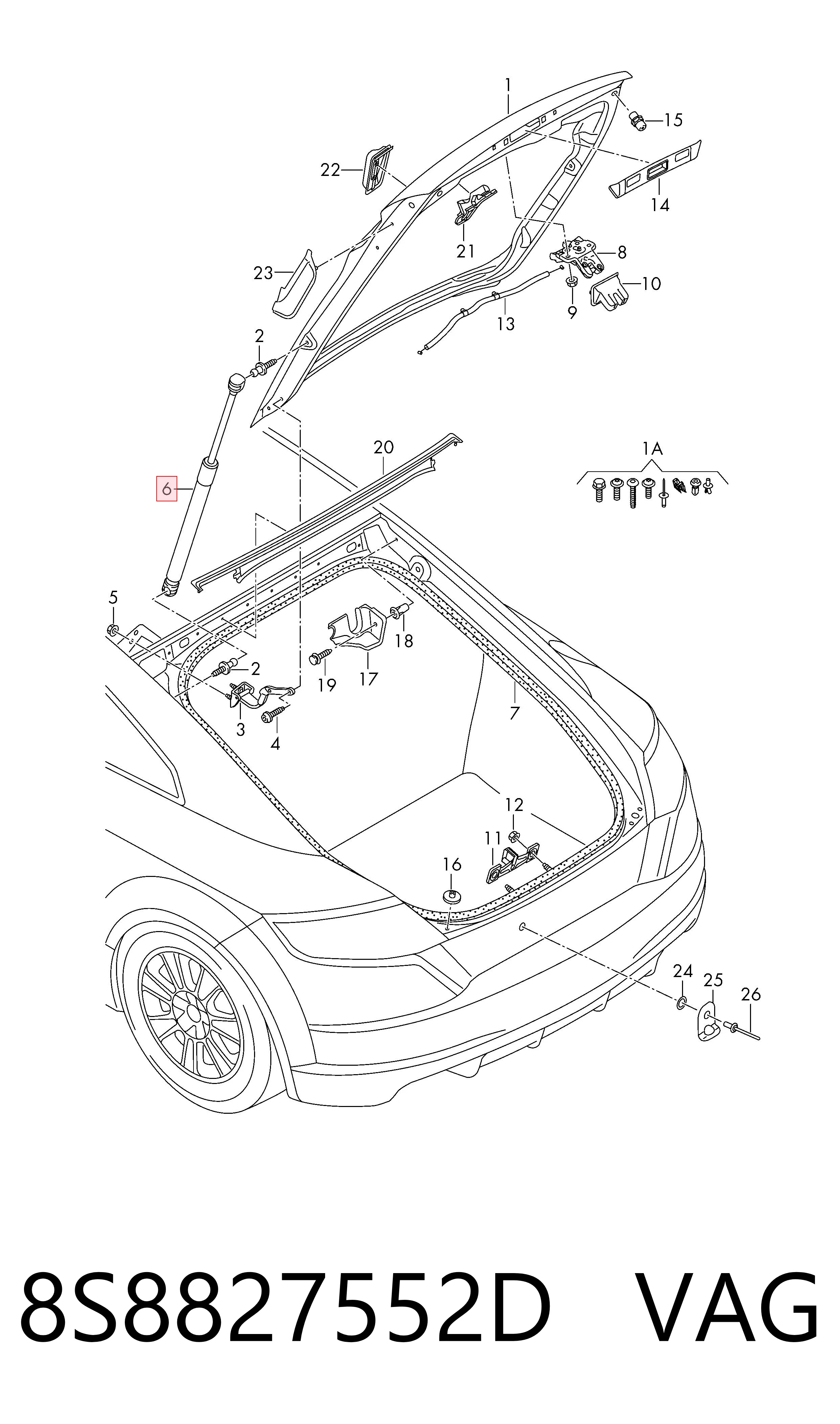 Amortecedor de tampa de porta-malas (de 3ª/5ª porta traseira) para Audi TT FV3, FVP