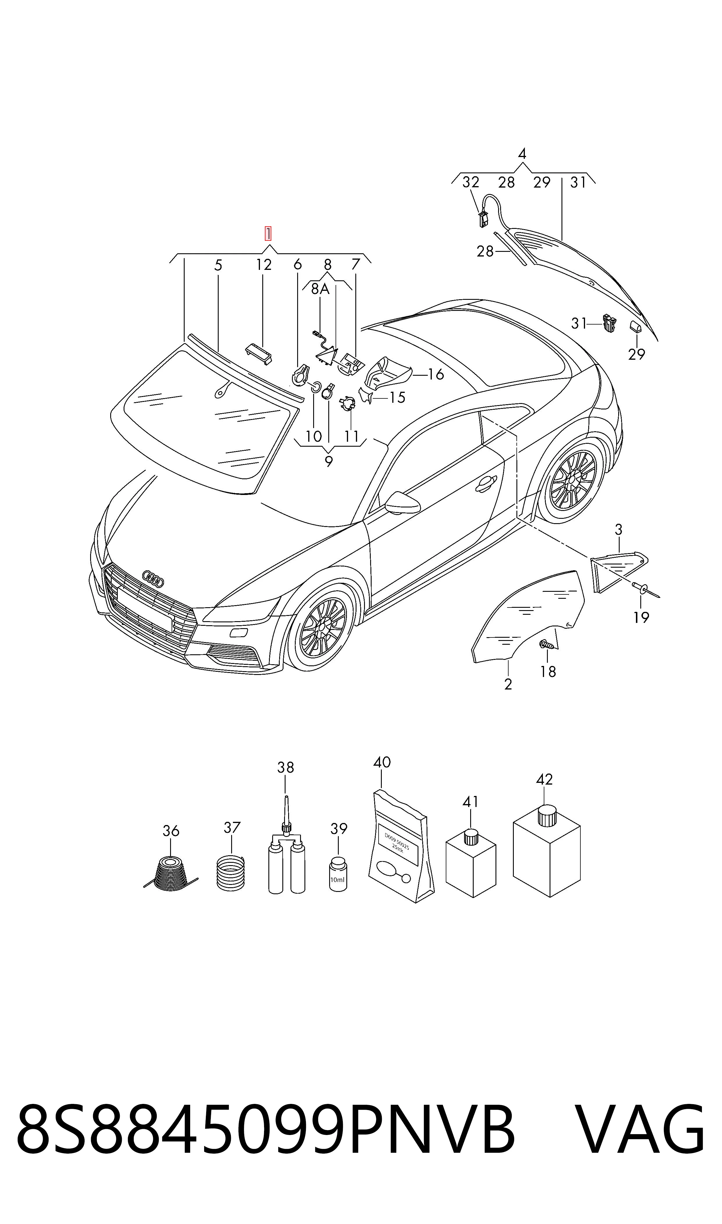 Pára-brisas Audi TT  FV3, FVP