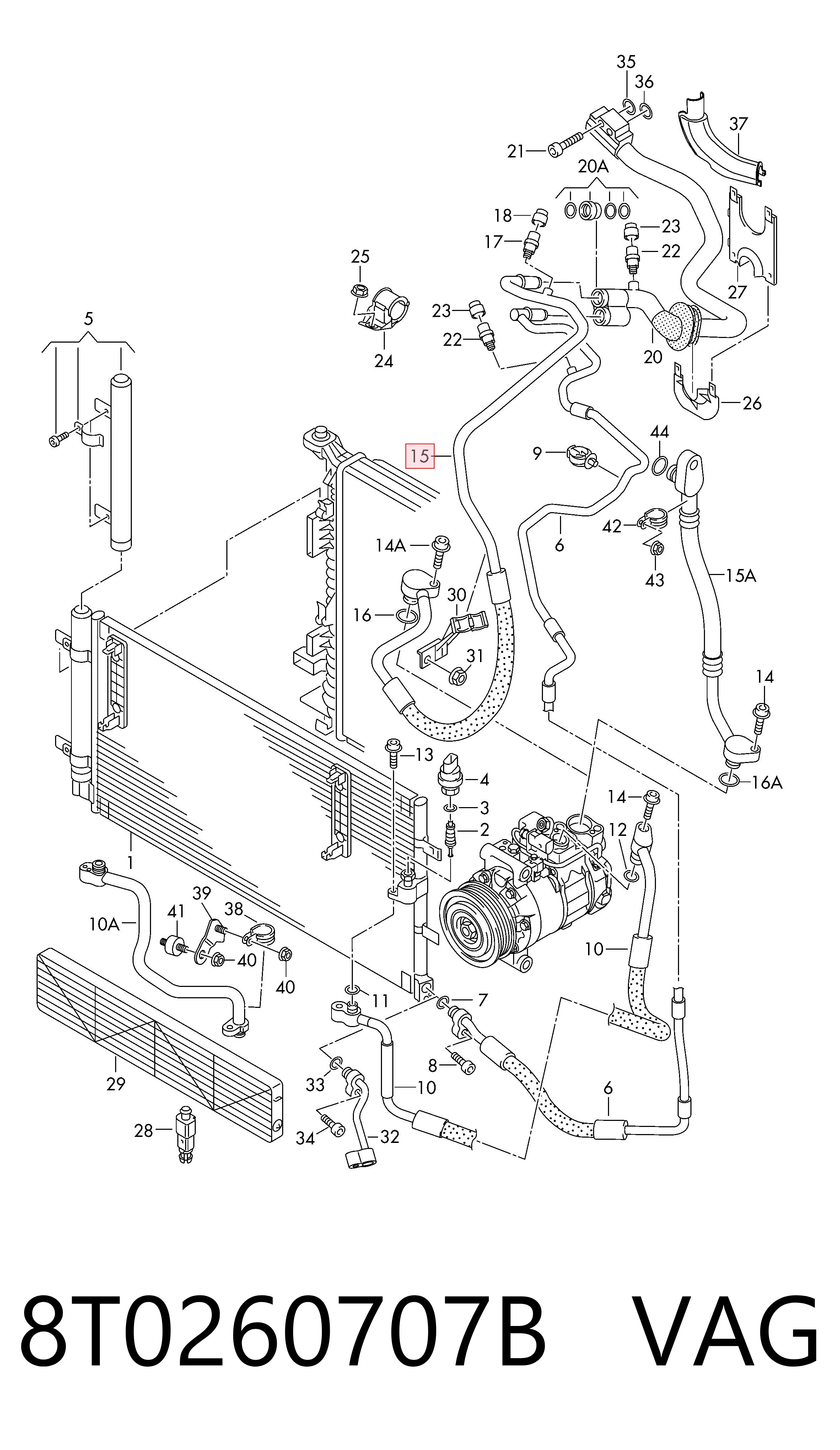 8T0260707B VAG Mangueira de aparelho de ar condicionado, desde o vaporizador até o compressor