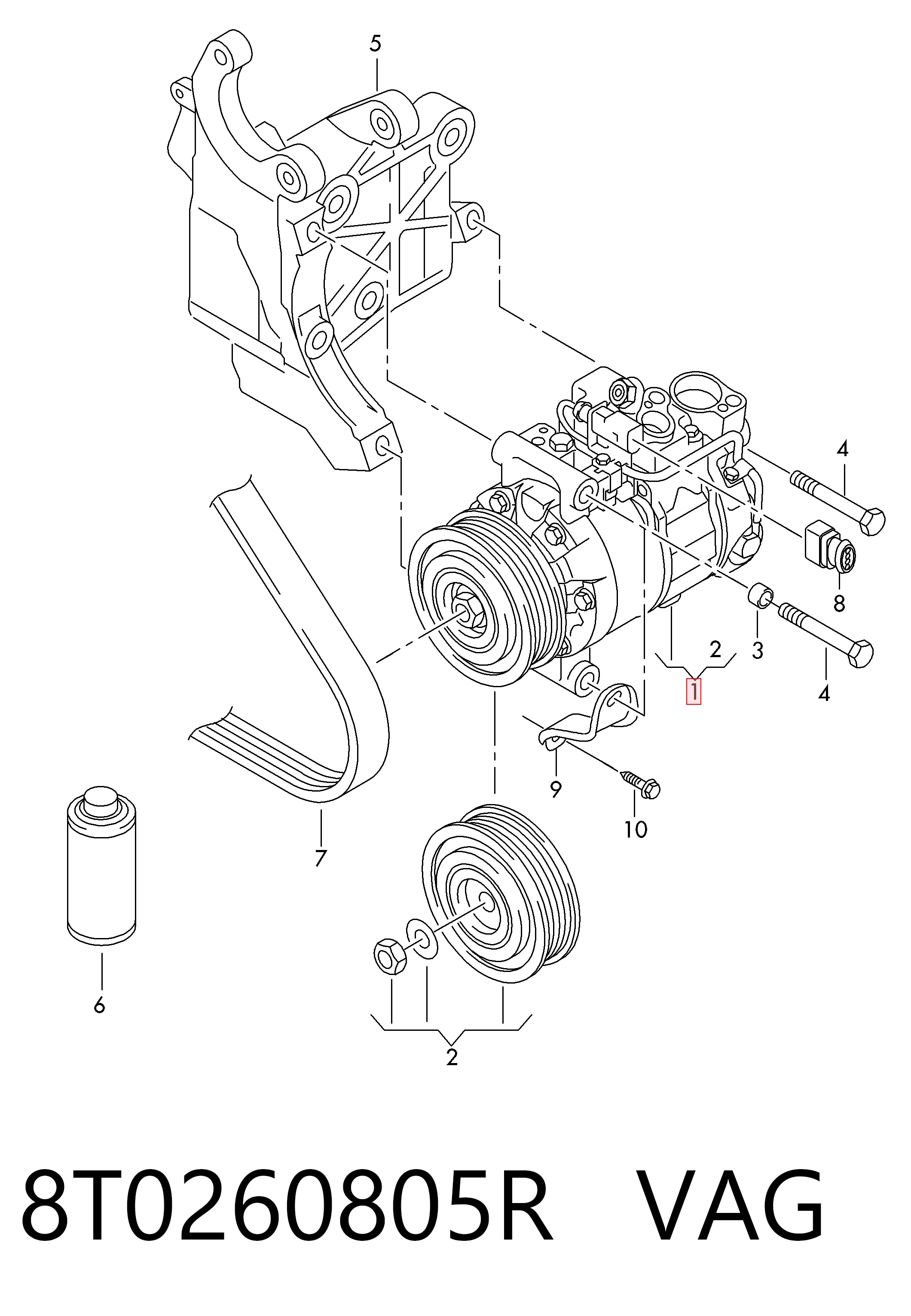 8T0260805R VAG Compressor de aparelho de ar condicionado