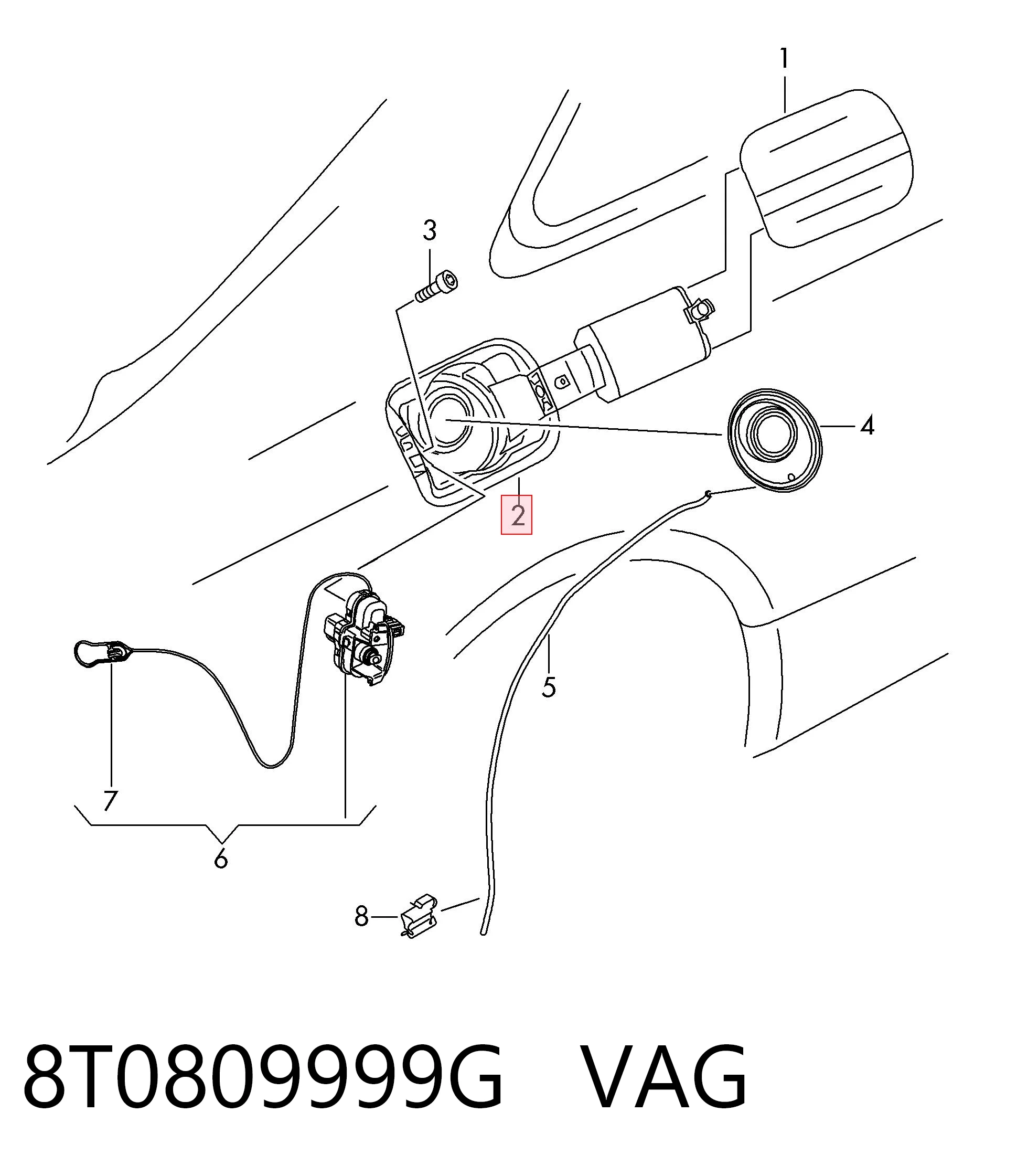 8T0809999G VAG Consola de fixação do alcapão do tanque de combustível