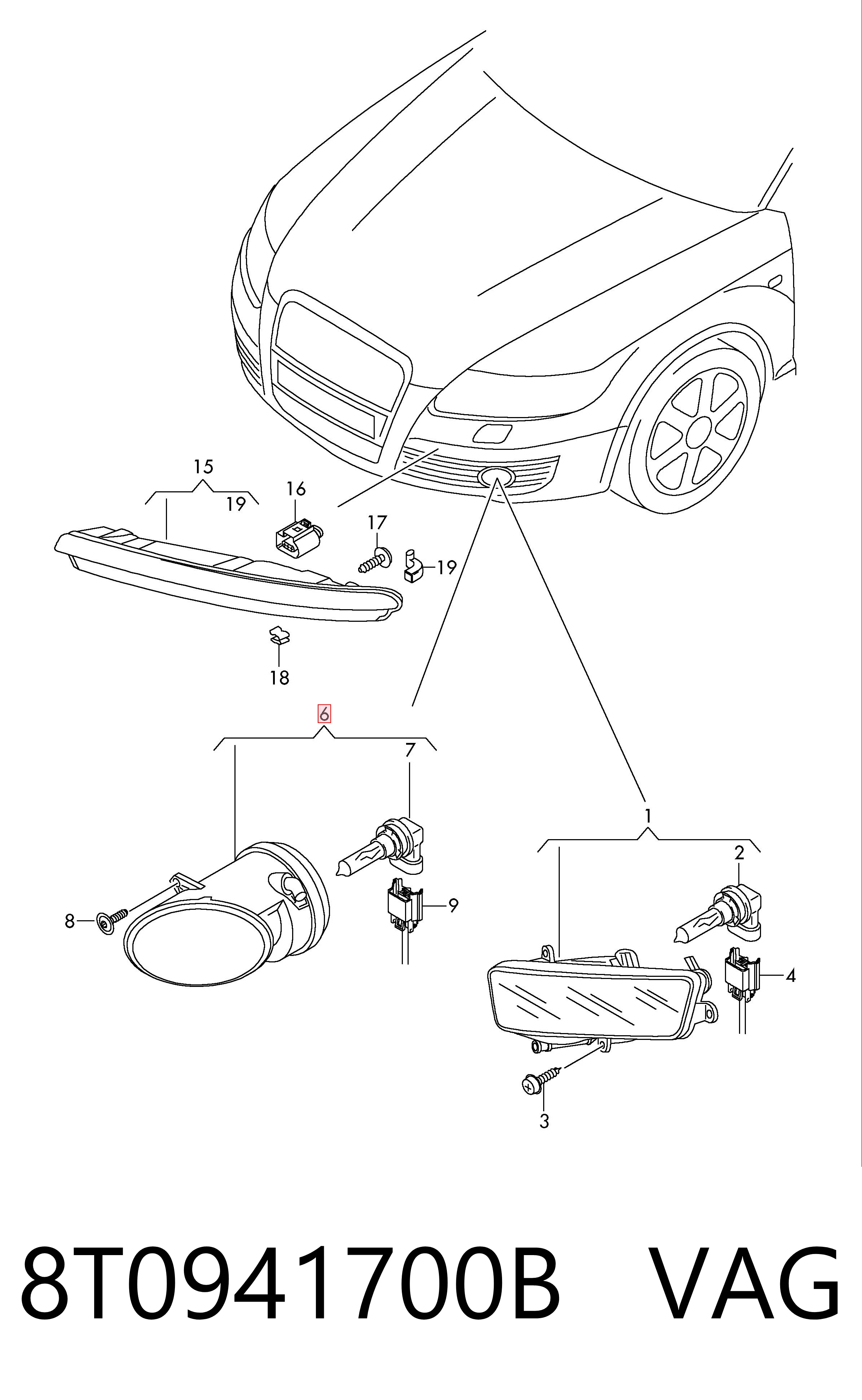 8T0941700B VAG Luzes de nevoeiro direitas