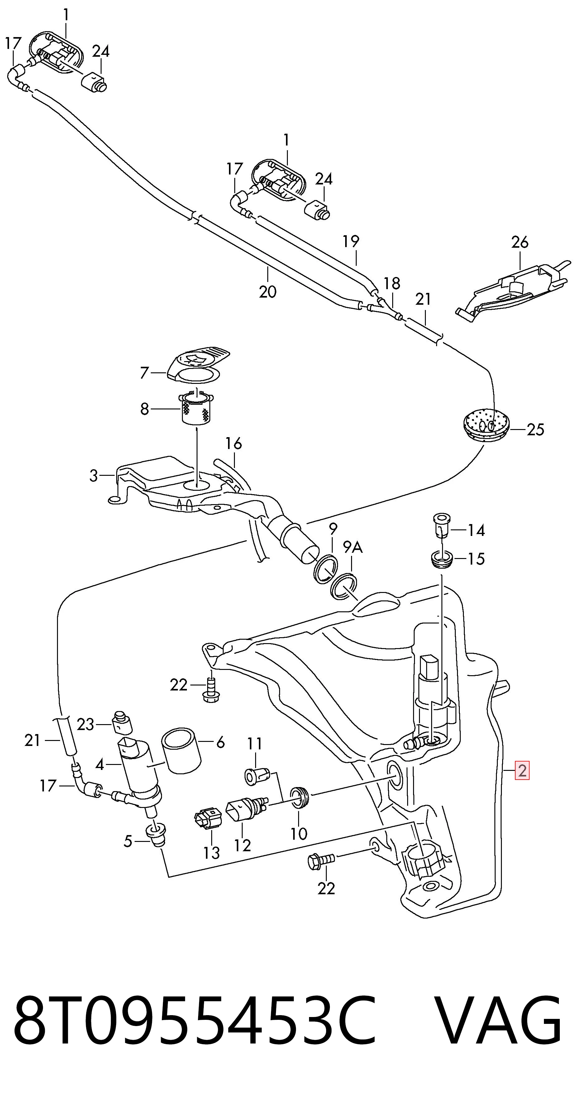 8T0955453C VAG Tanque de fluido para lavador de vidro