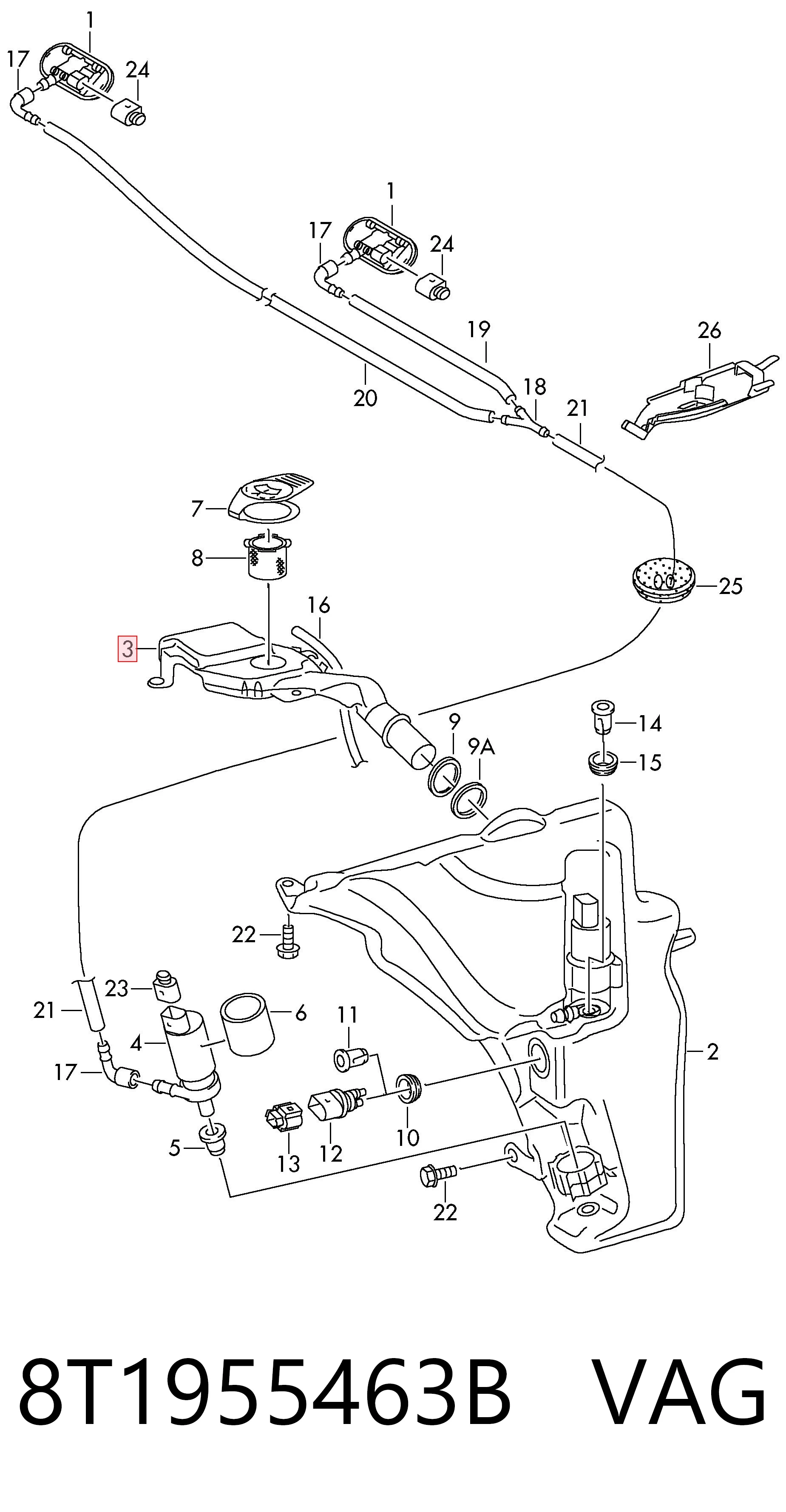 8T1955463B VAG Gargalo do tanque de fluido para lavador