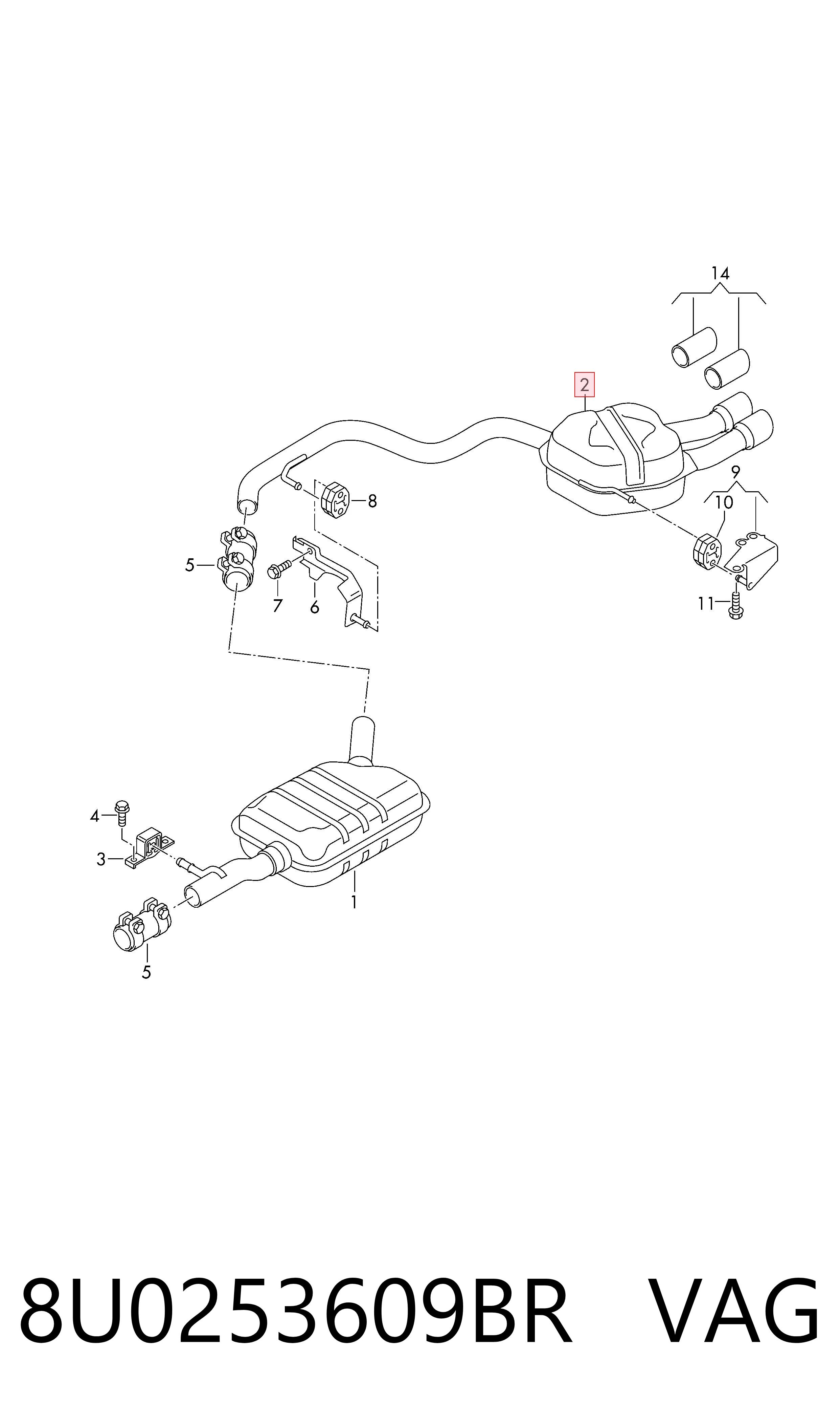 Silenciador, parte traseira Audi Q3  8UB, 8UG