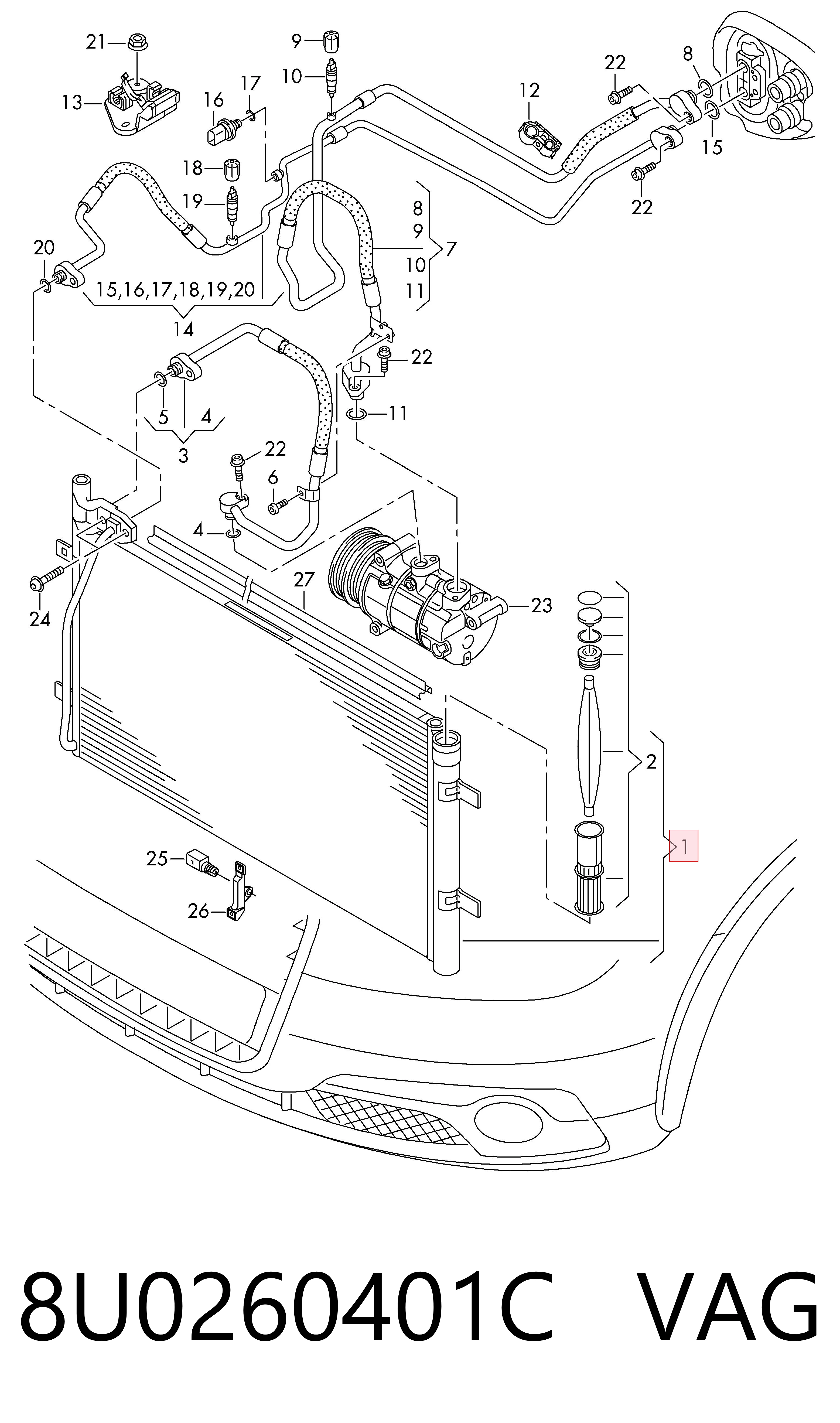8U0260401C VAG Radiador de aparelho de ar condicionado