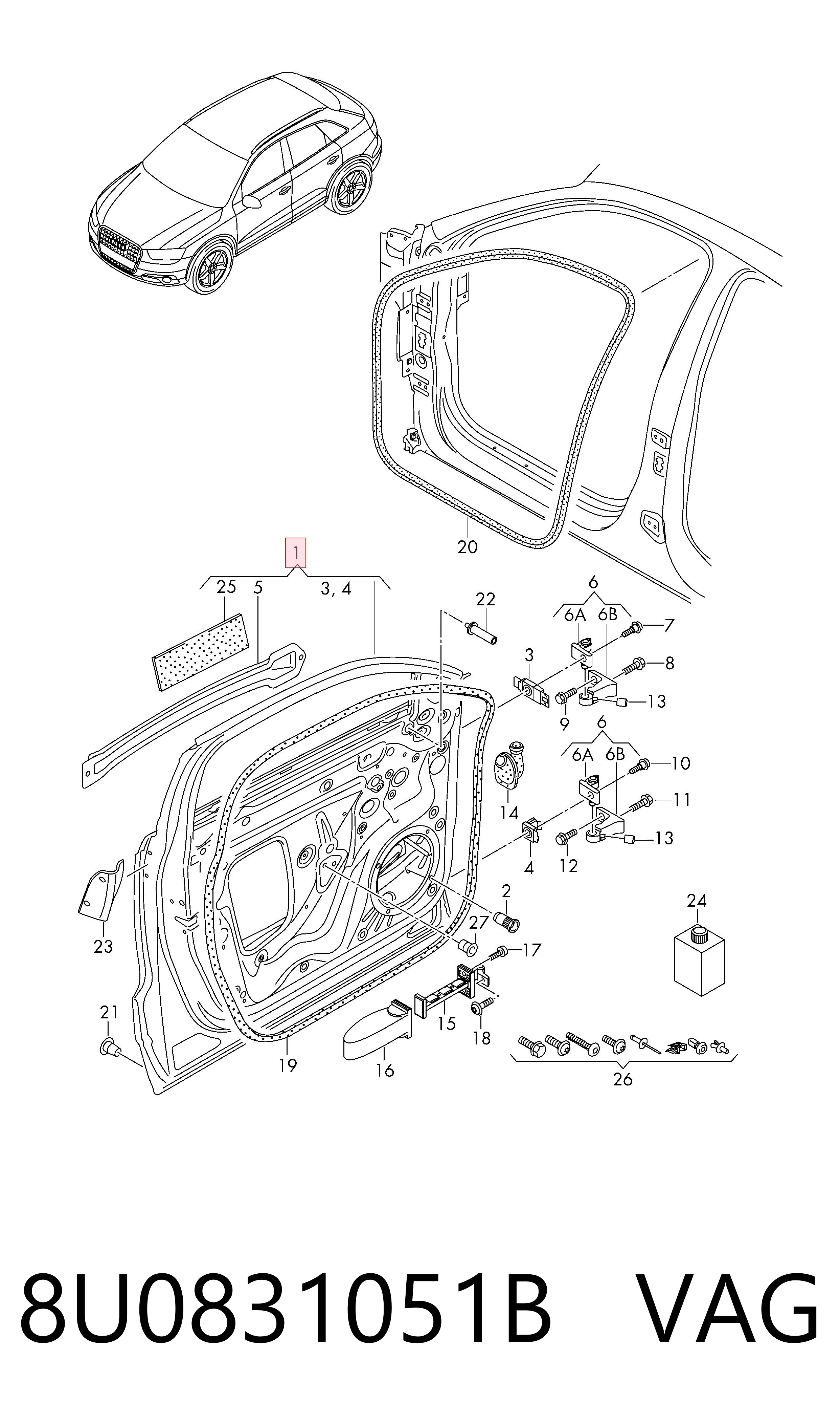 Porta dianteira esquerda para Audi Q3  8UB, 8UG