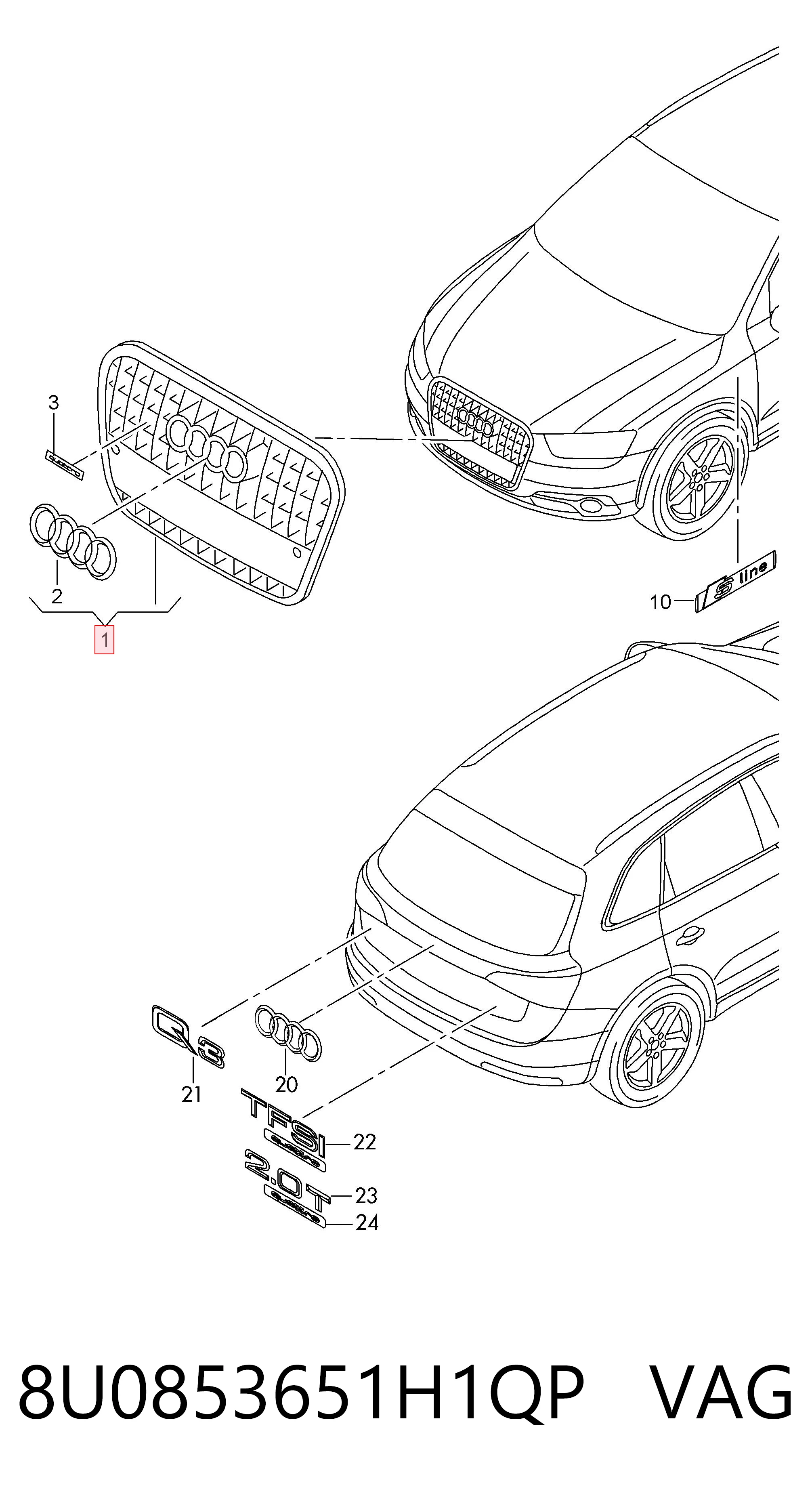 Grelha do radiador Audi Q3  8UB, 8UG ao melhor preço