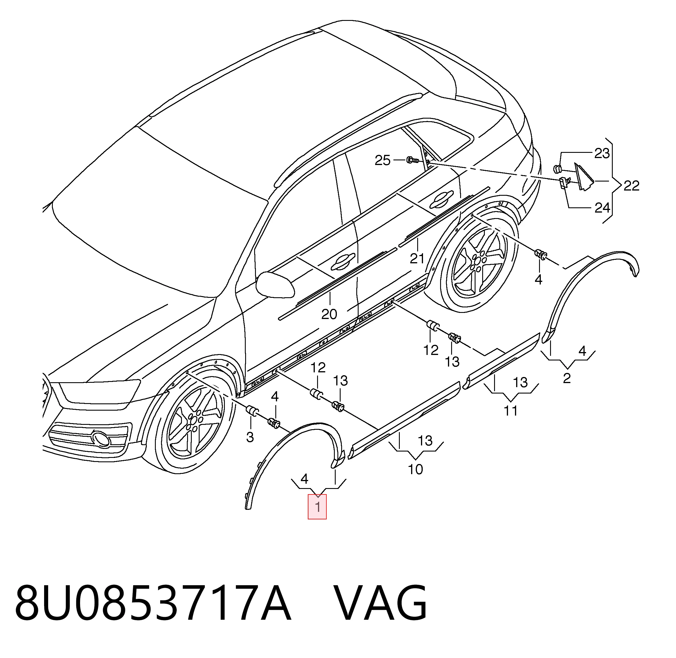 8U0853717A VAG Expansor (placa sobreposta) de arco do pára-lama dianteiro esquerdo