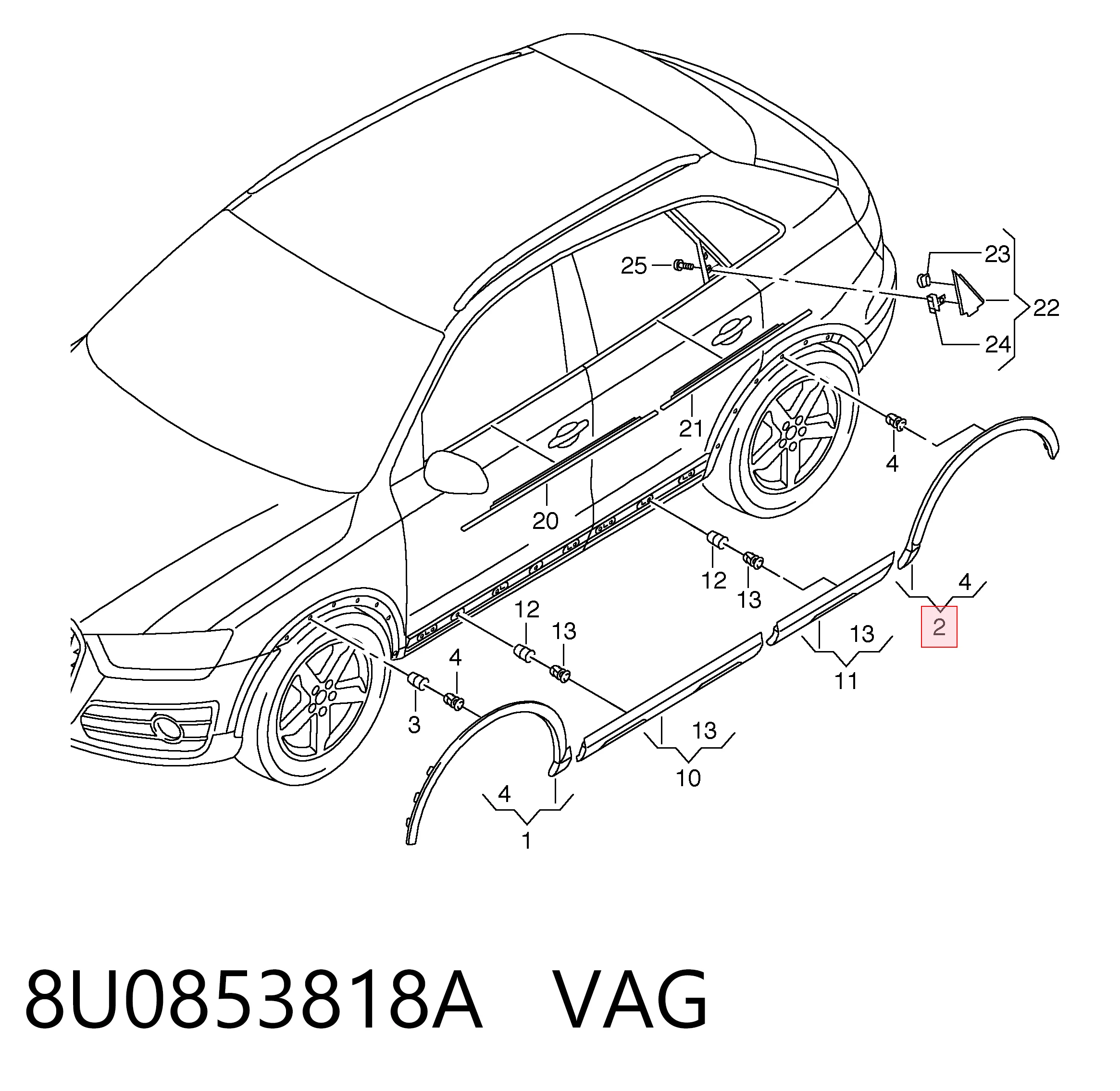 8U0853818A VAG Expansor direito (placa sobreposta) de arco do pára-lama traseiro