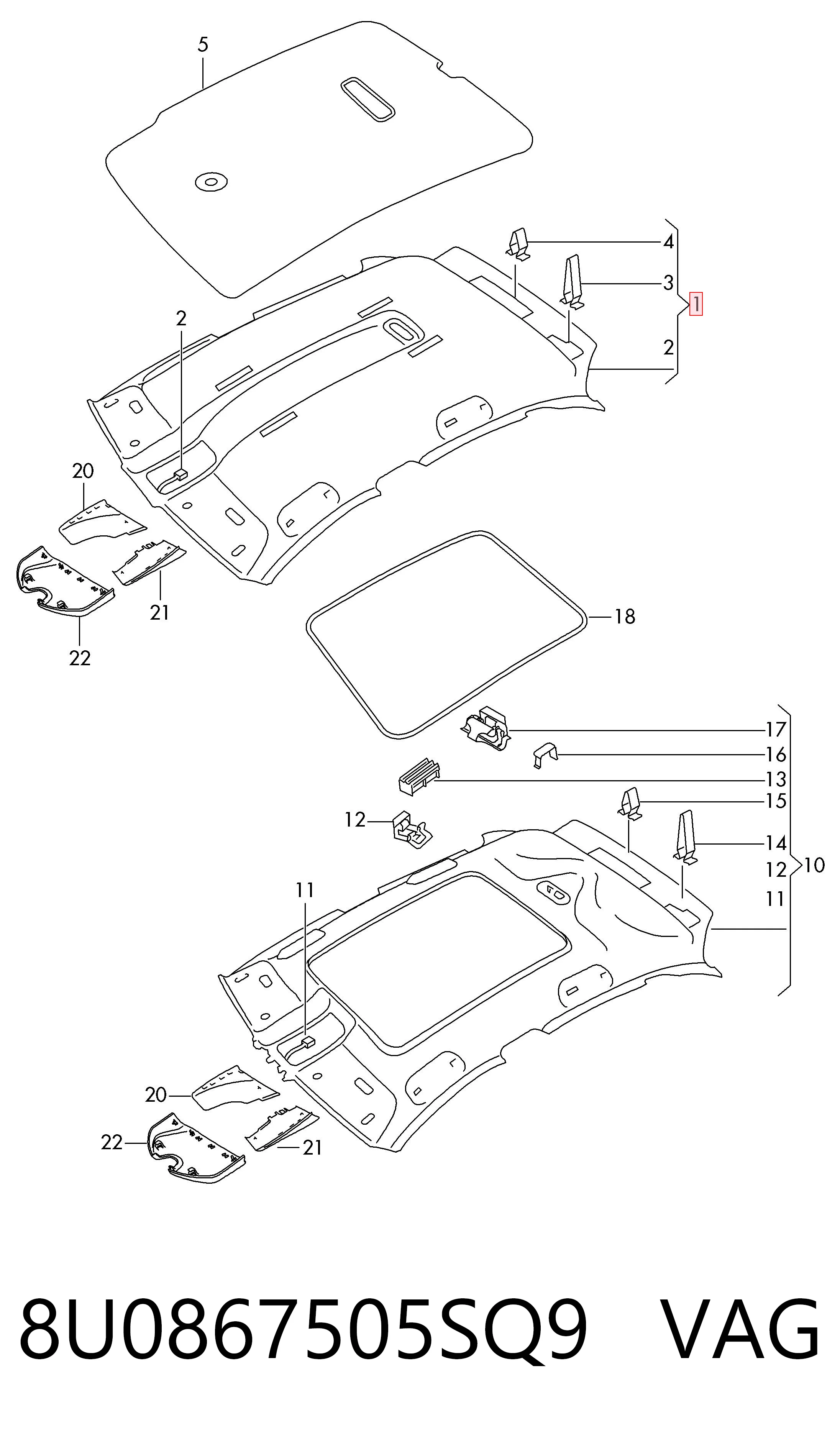 Revestimento do teto Audi Q3 8UB, 8UG ao melhor preço
