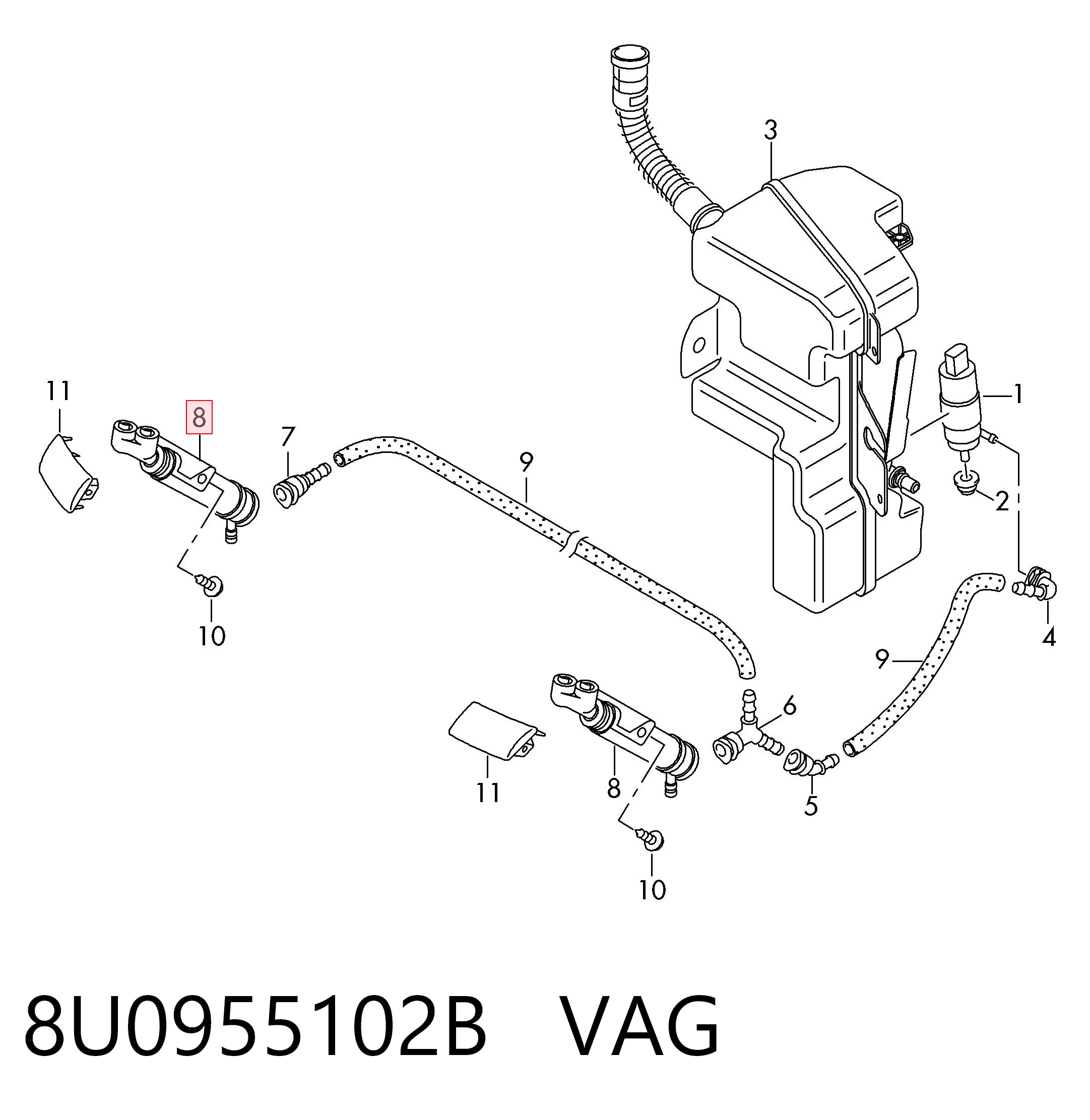 8U0955102B VAG Injetor de fluido para lavador da luz dianteira direita