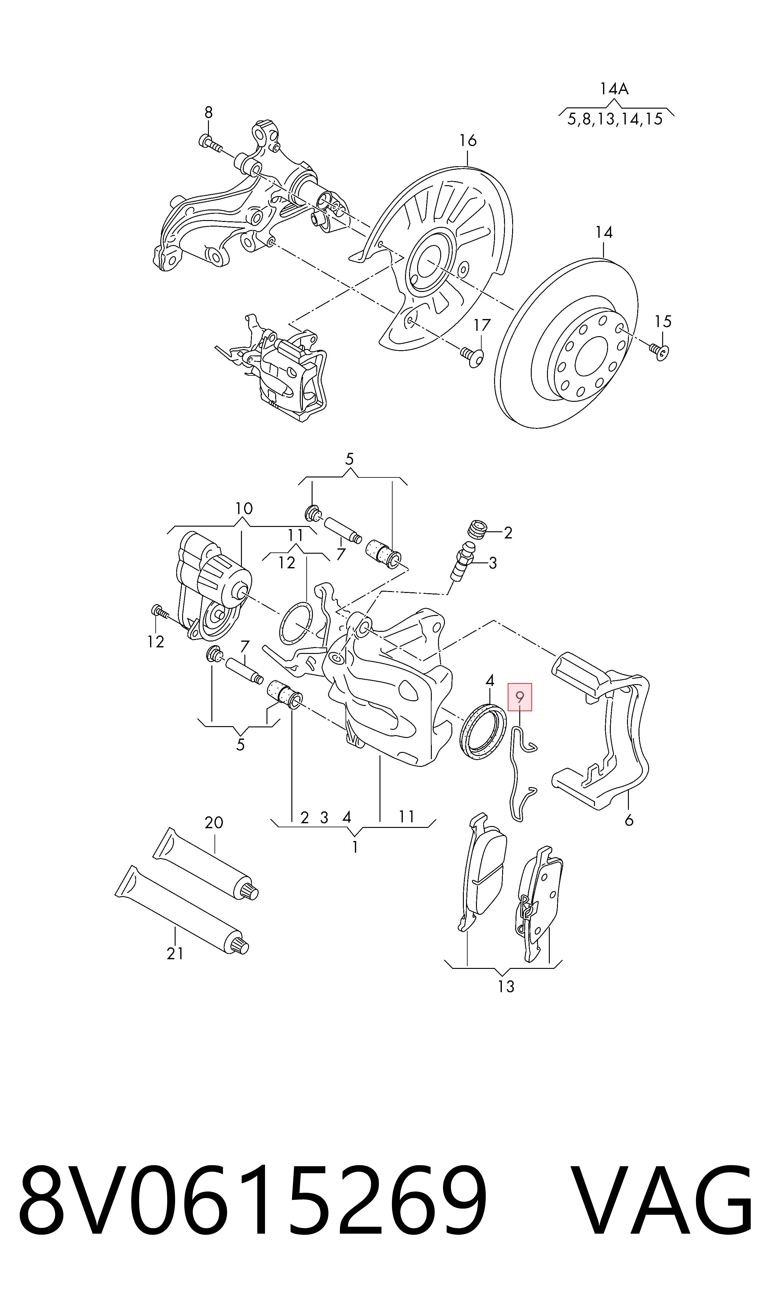 8V0615269 VAG Fechadura de mola de suporte