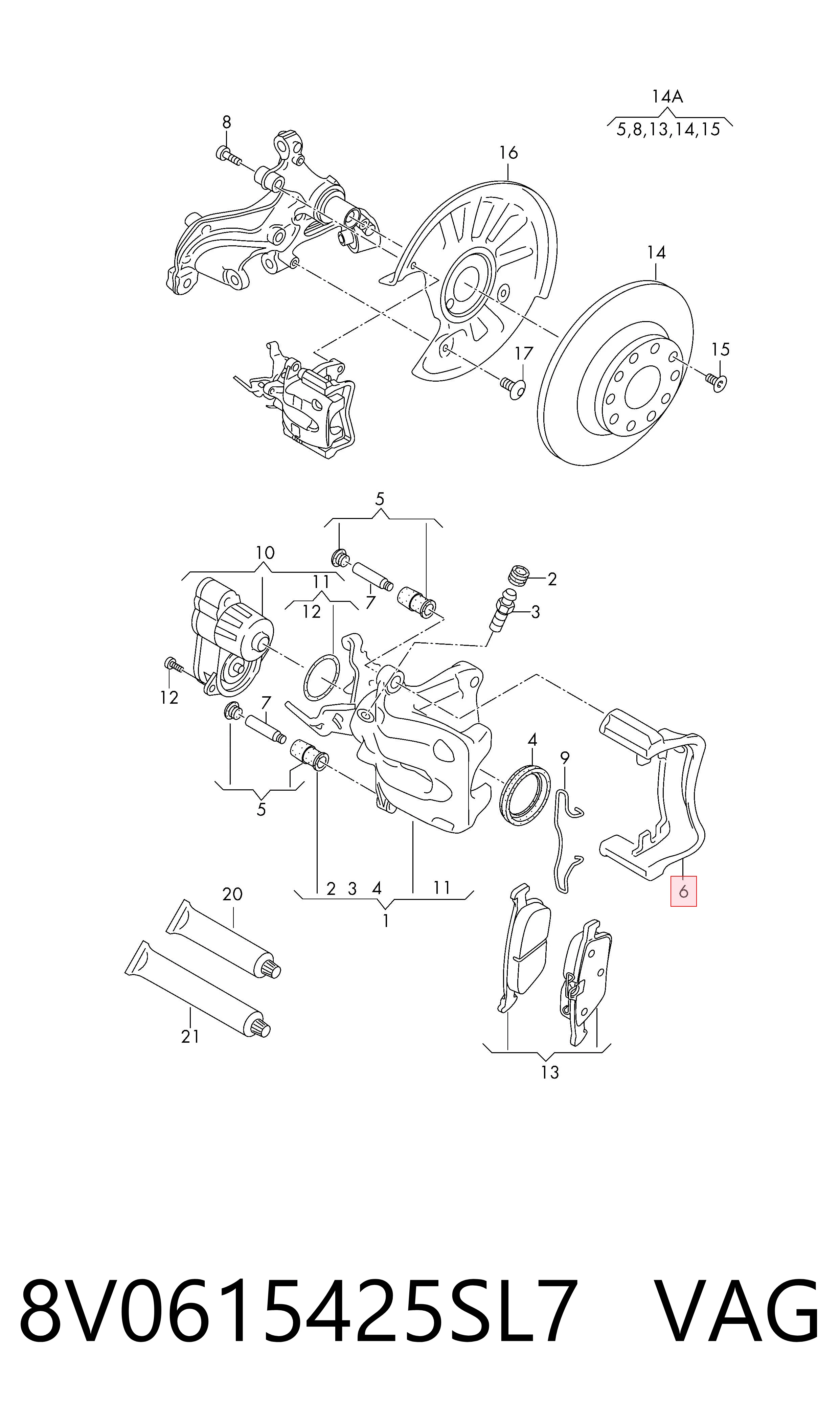 Braçadeira do freio de suporte traseiro VAG 8V0615425SL7 preço, a partir de 52,44 USD