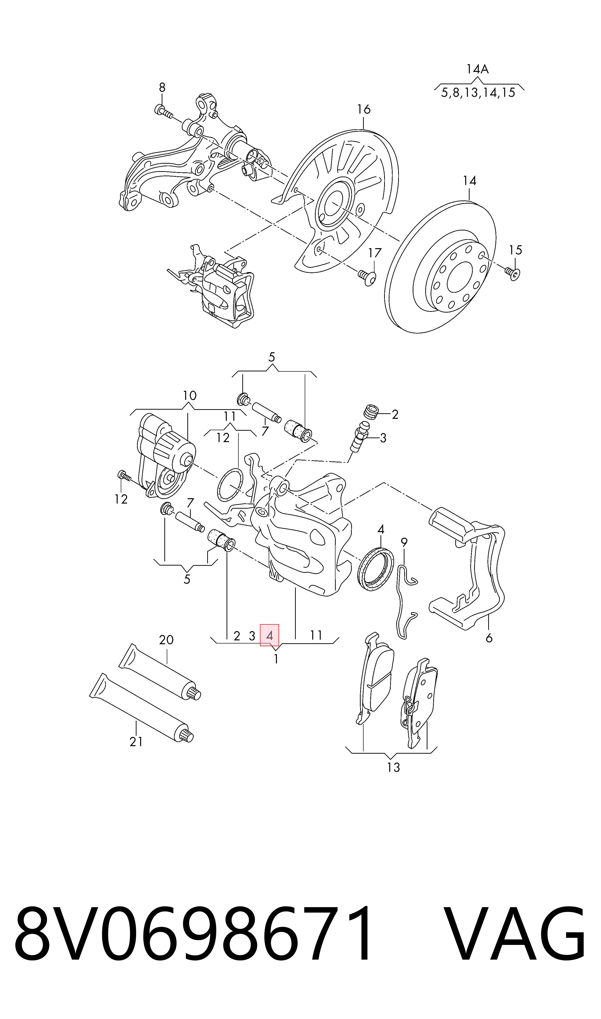 Compre 8V0698671 VAG Kit de reparação de suporte do freio traseiro