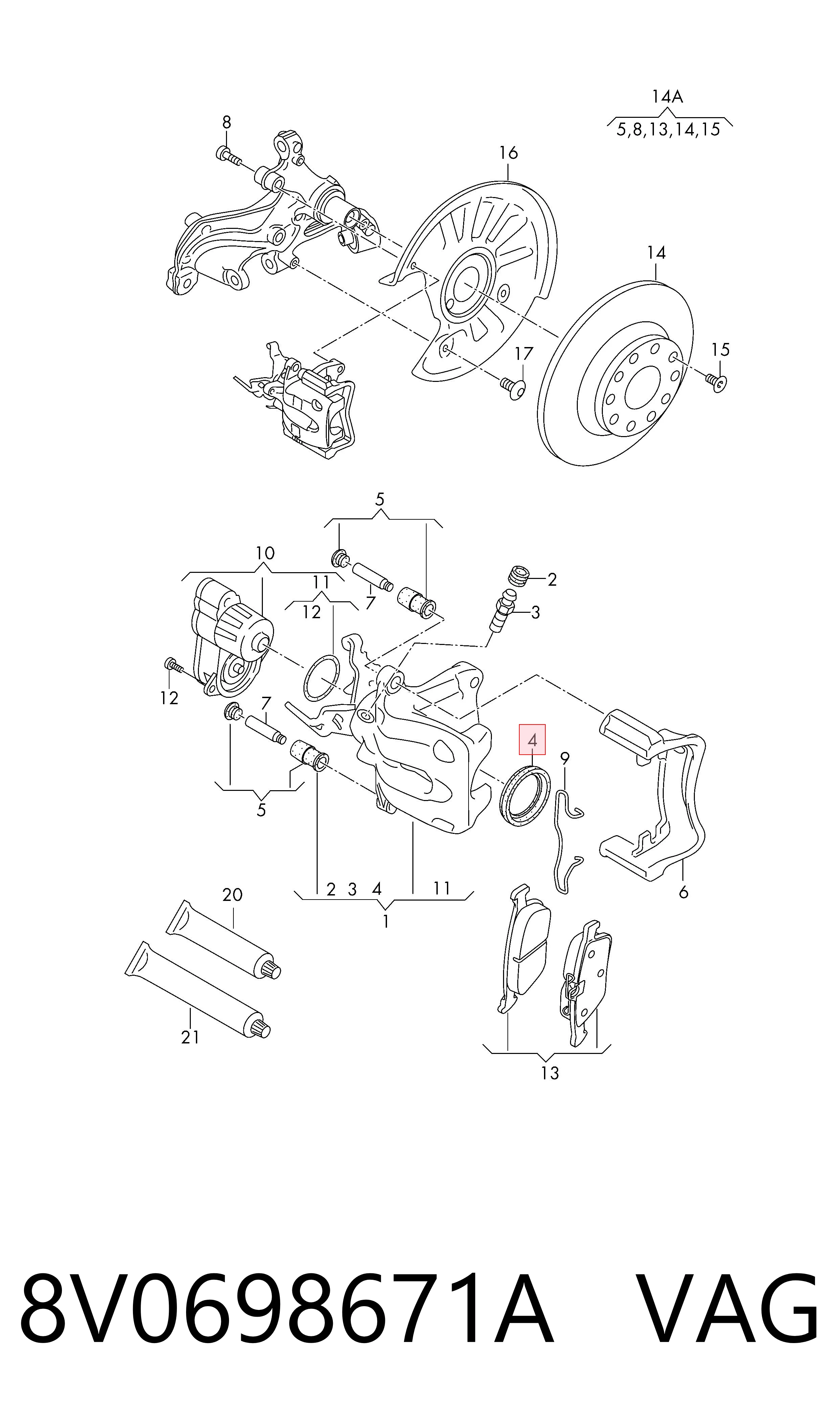 Kit de reparação de suporte do freio traseiro VAG 8V0698671A preço, a partir de 11,49 USD