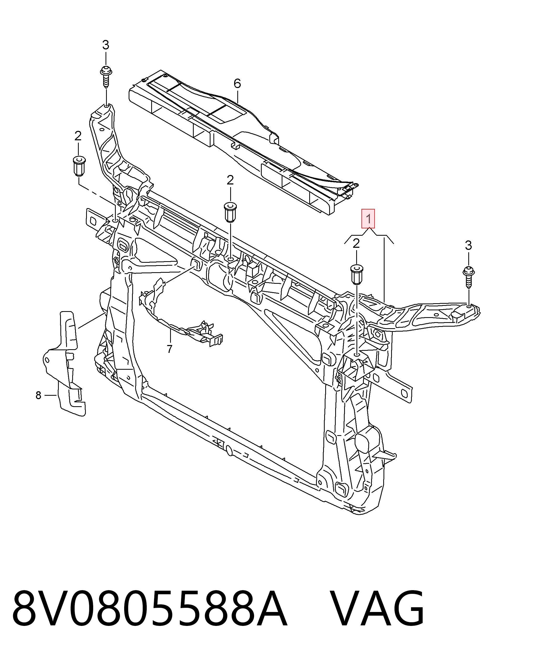 8V0805588A VAG Suporte do radiador montado (painel de montagem de fixação das luzes)