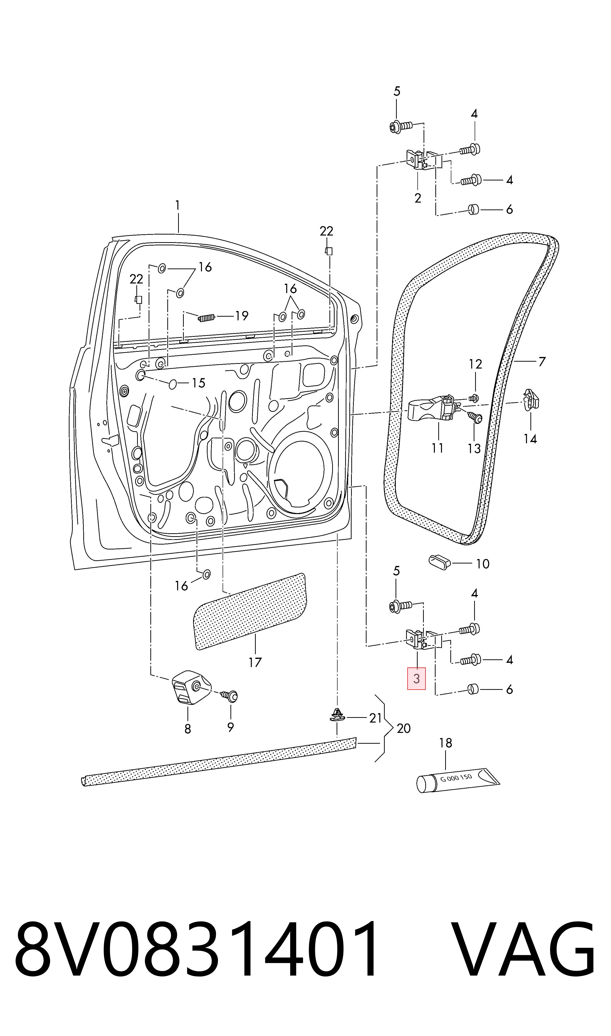 Gozno da porta dianteira esquerda VAG 8V0831401 preço, a partir de 86,07 USD