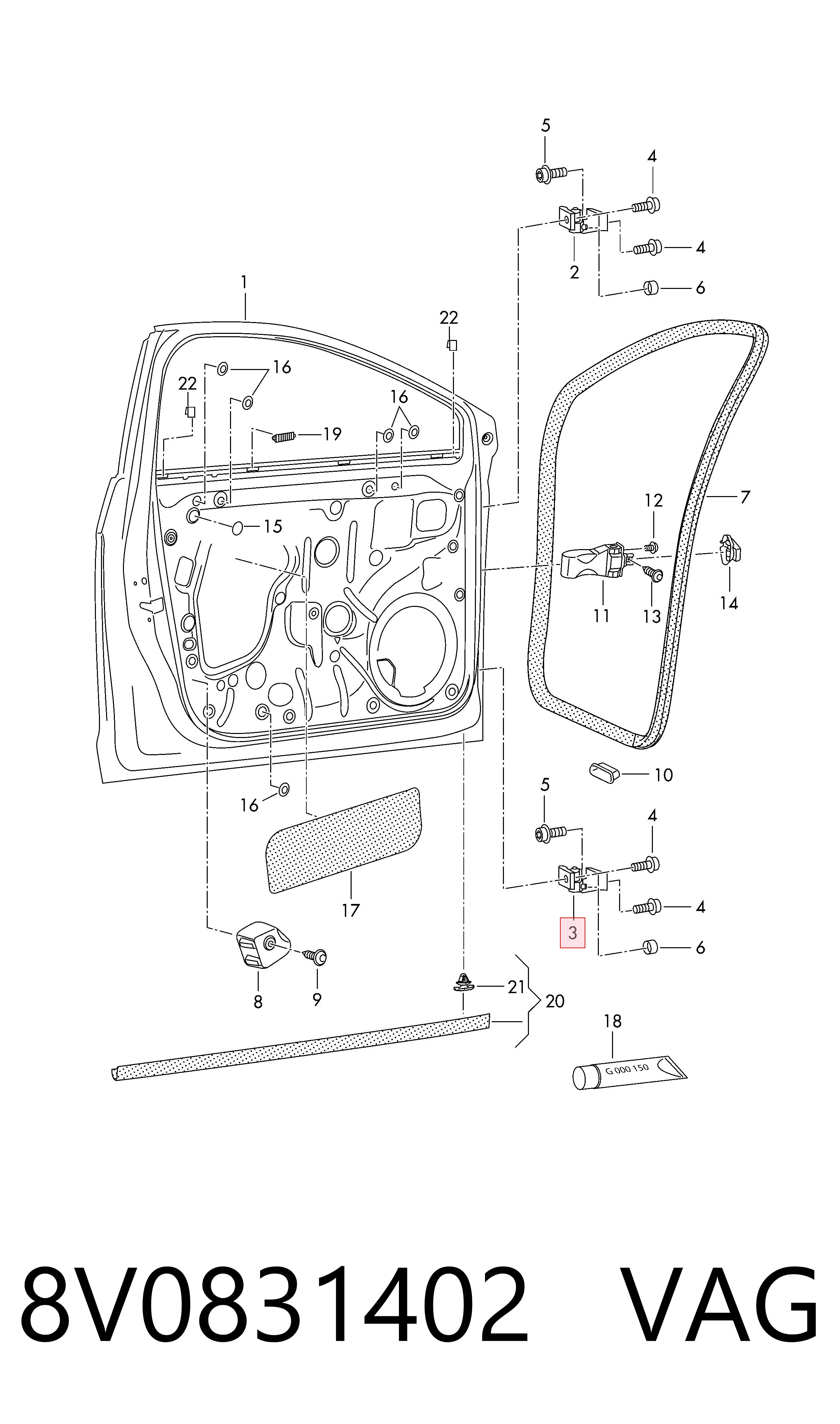 8V0831402 VAG Gozno da porta dianteira direita