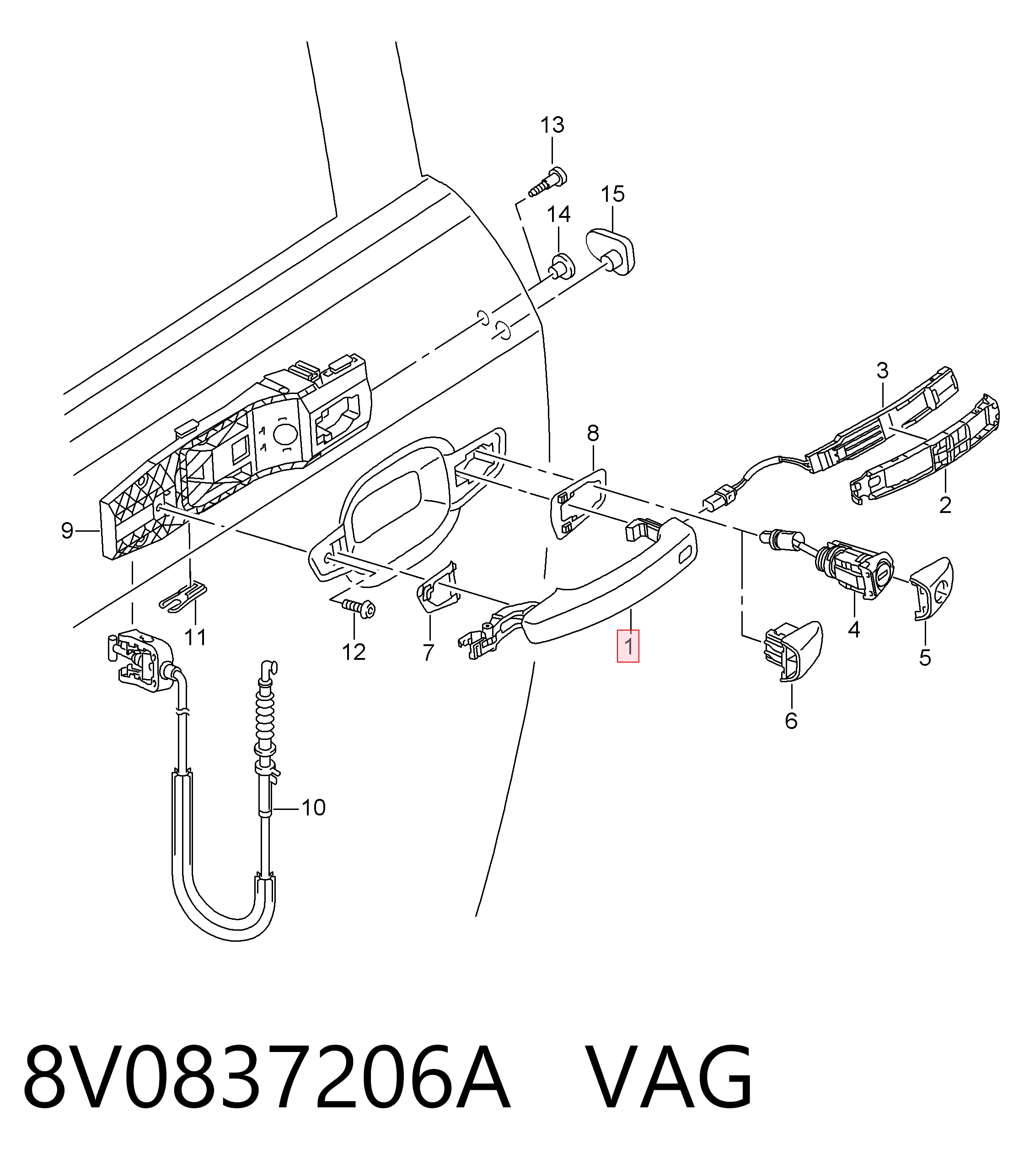 8V0837206A VAG Maçaneta externa dianteira/traseira da porta direita