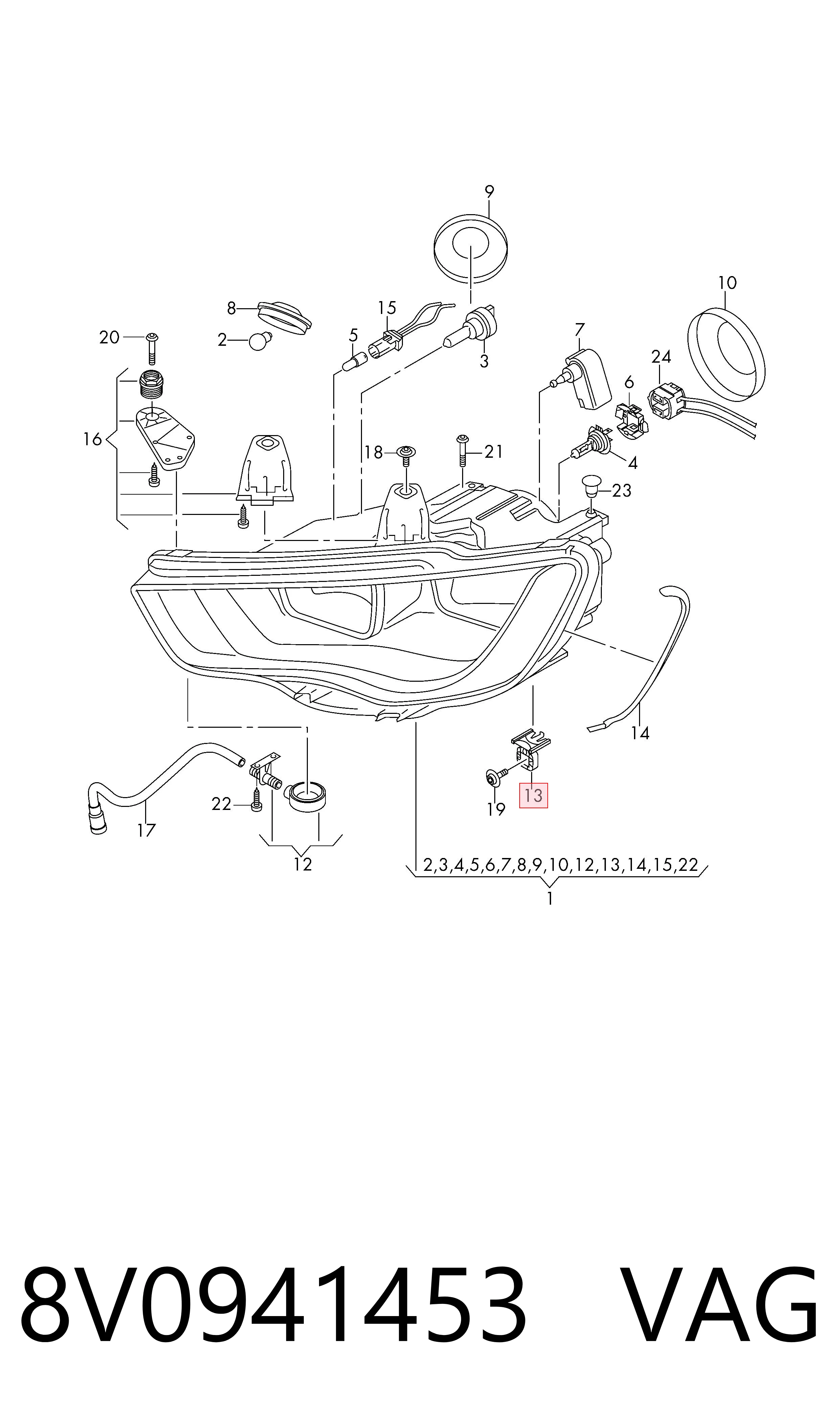 8V0941453 VAG Consola (adaptador) de fixação da luz dianteira esquerda