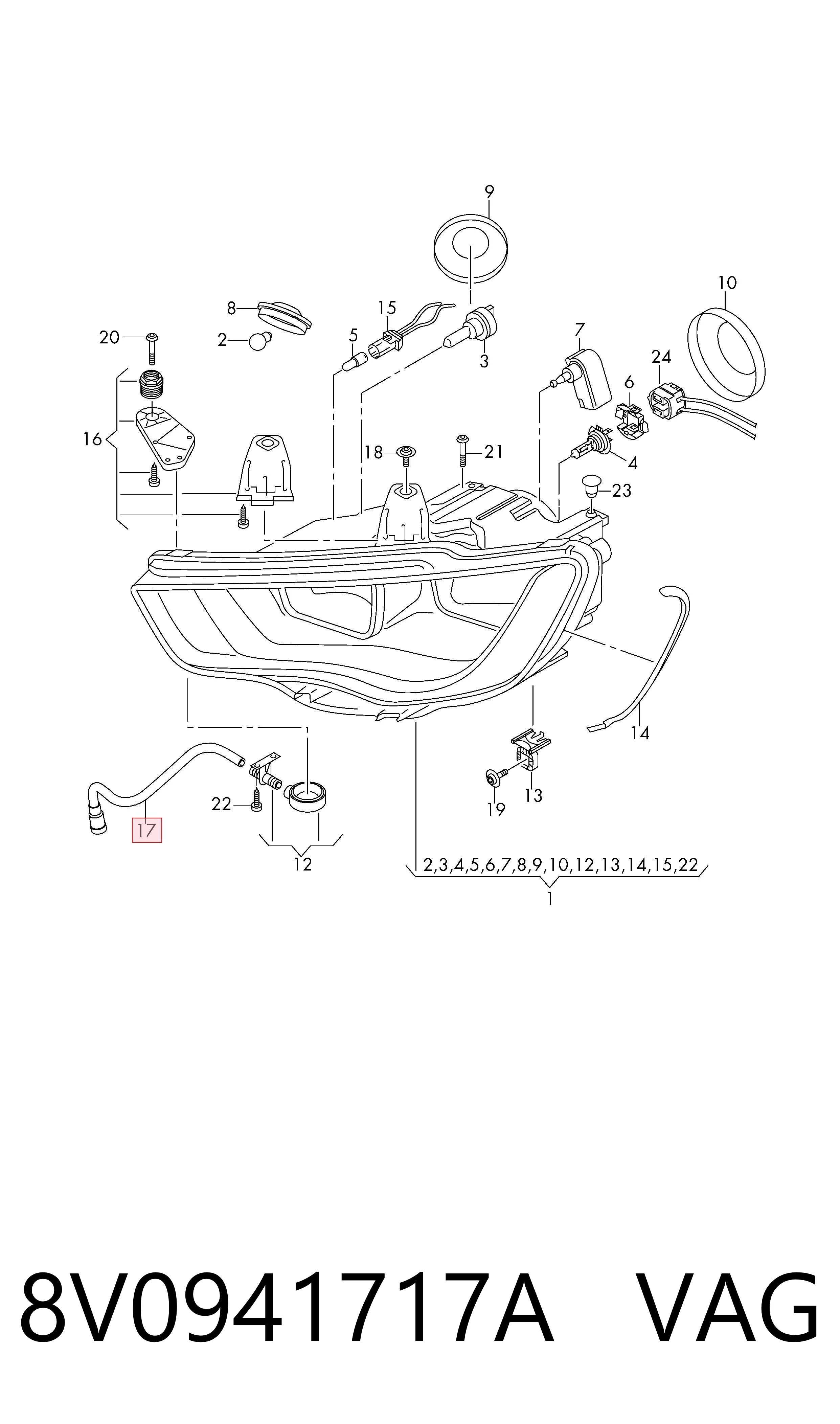 8V0941717A VAG Mangueira de fluido para lavador das luzes